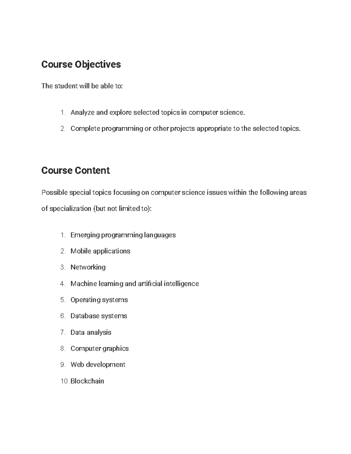 Computer science notes - Course Objectives The student will be able to ...