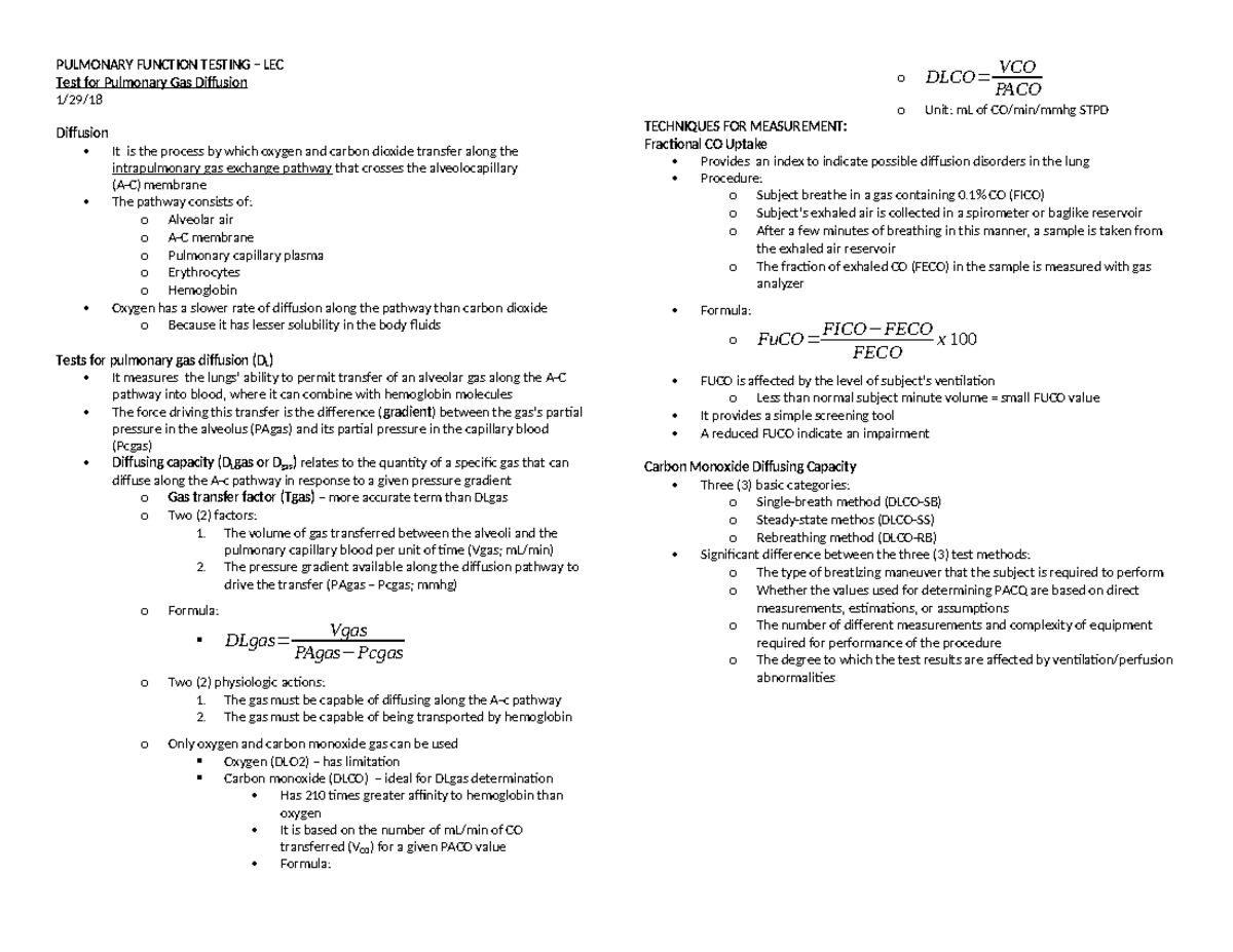 Chapter 6 Test for Pulmonary Gas Diffusion - PULMONARY FUNCTION TESTING ...