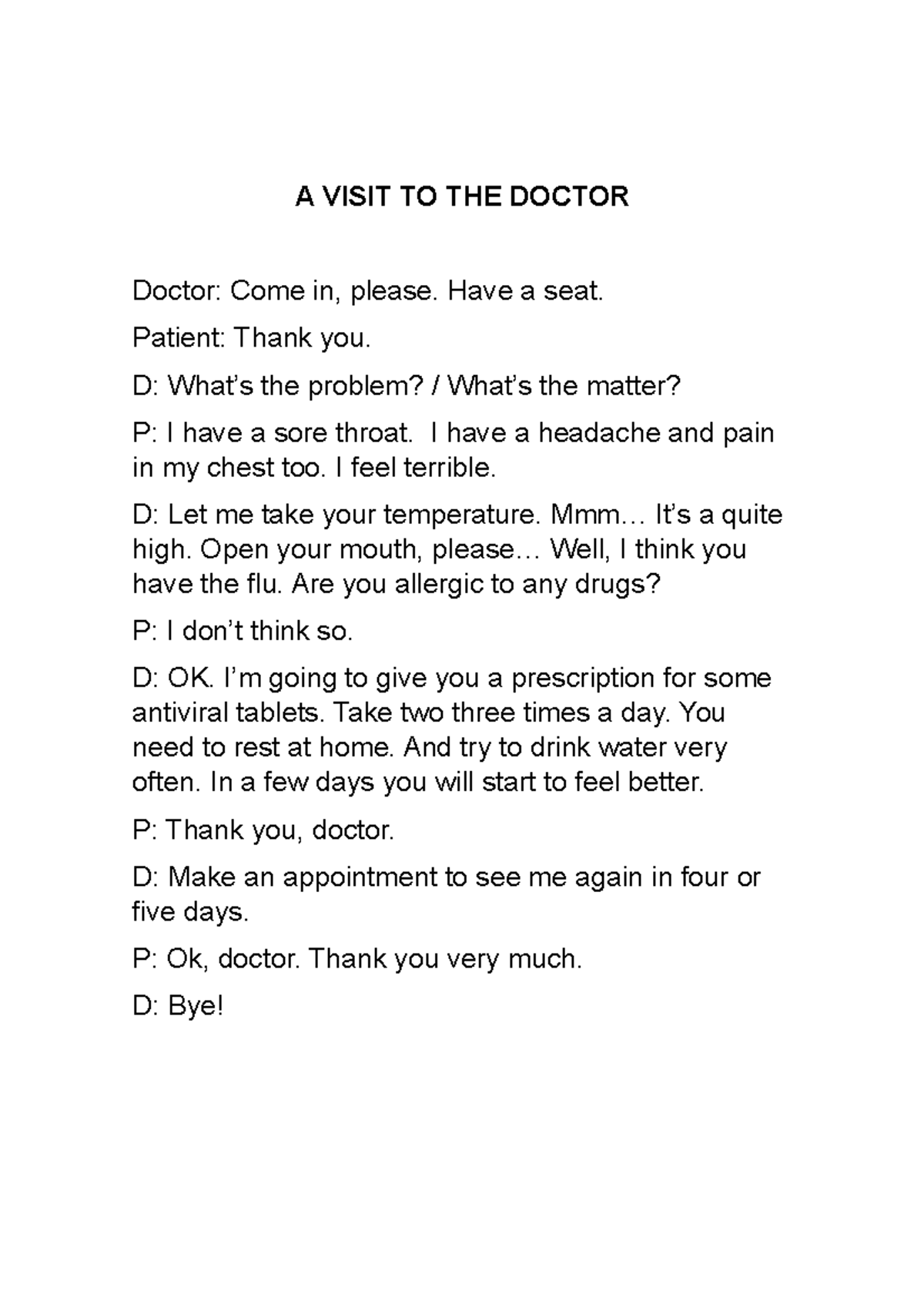 7 ROLE Plays FOR PRE Intermediate Students 2 - A VISIT TO THE DOCTOR ...