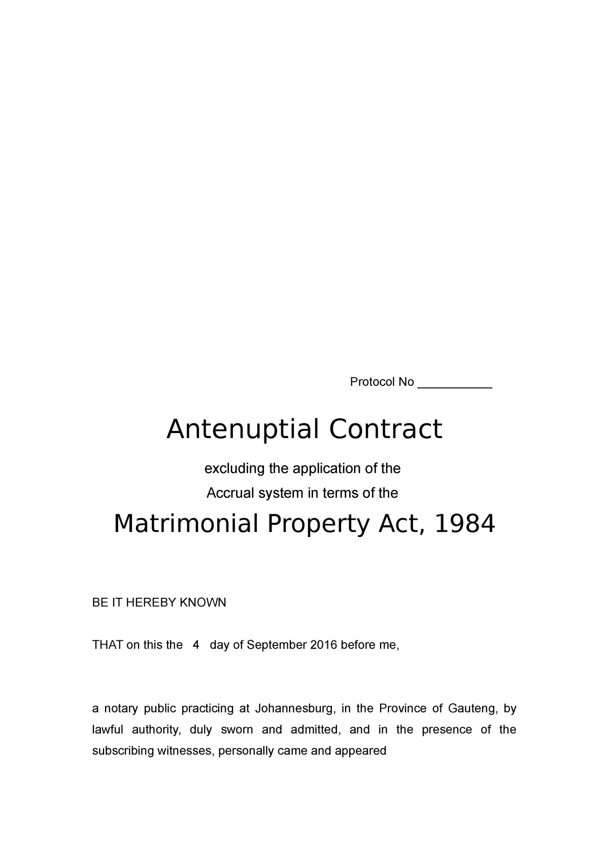 Antenuptial Agreement no Accrual 1 UJ Studocu