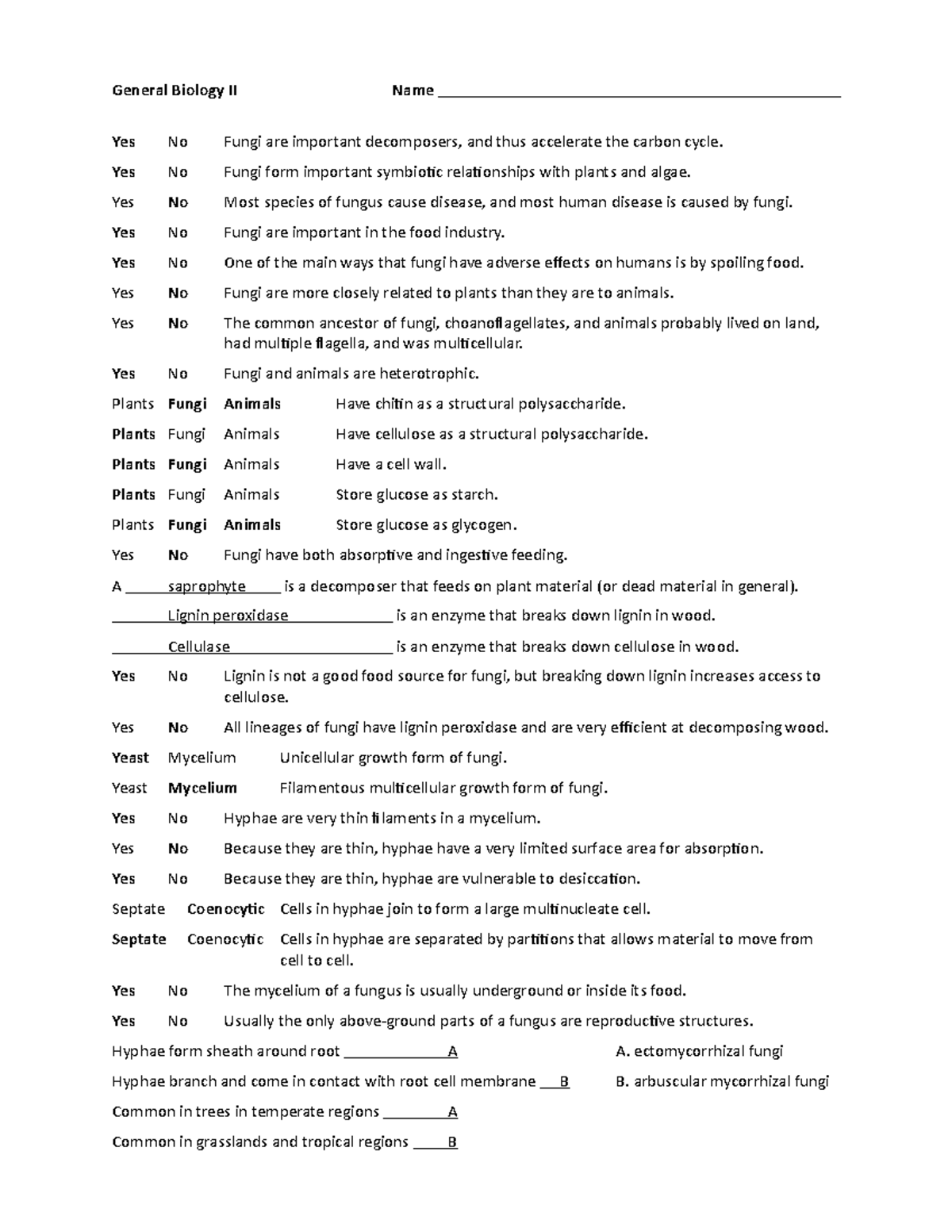 13 14 Fungi Key - General Biology II Spring 2018 - General Biology II ...