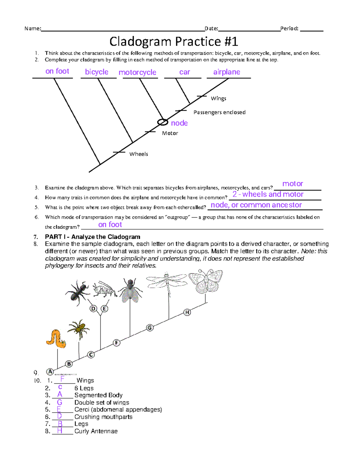 03) Cladogram Practice 1 - Name: Date: Period: Cladogram Practice 1 ...