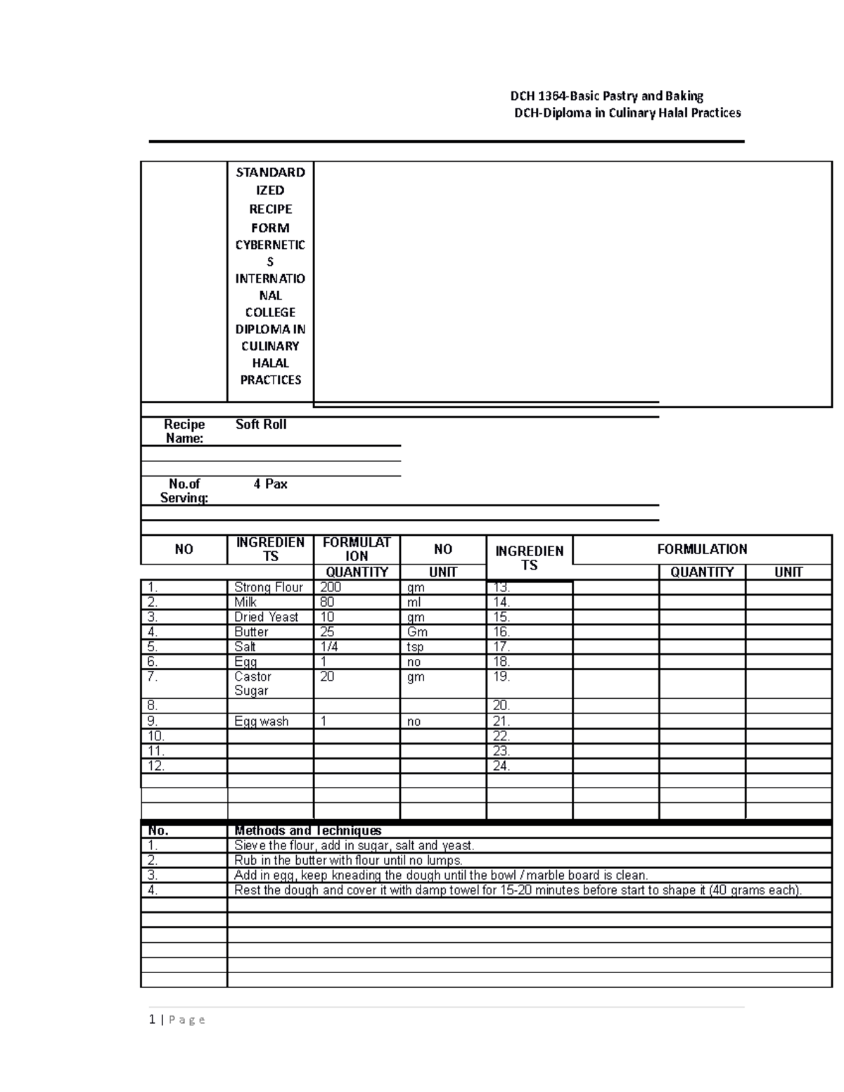 Recipe Basic Pastry and Baking DCHDiploma in Culinary Halal