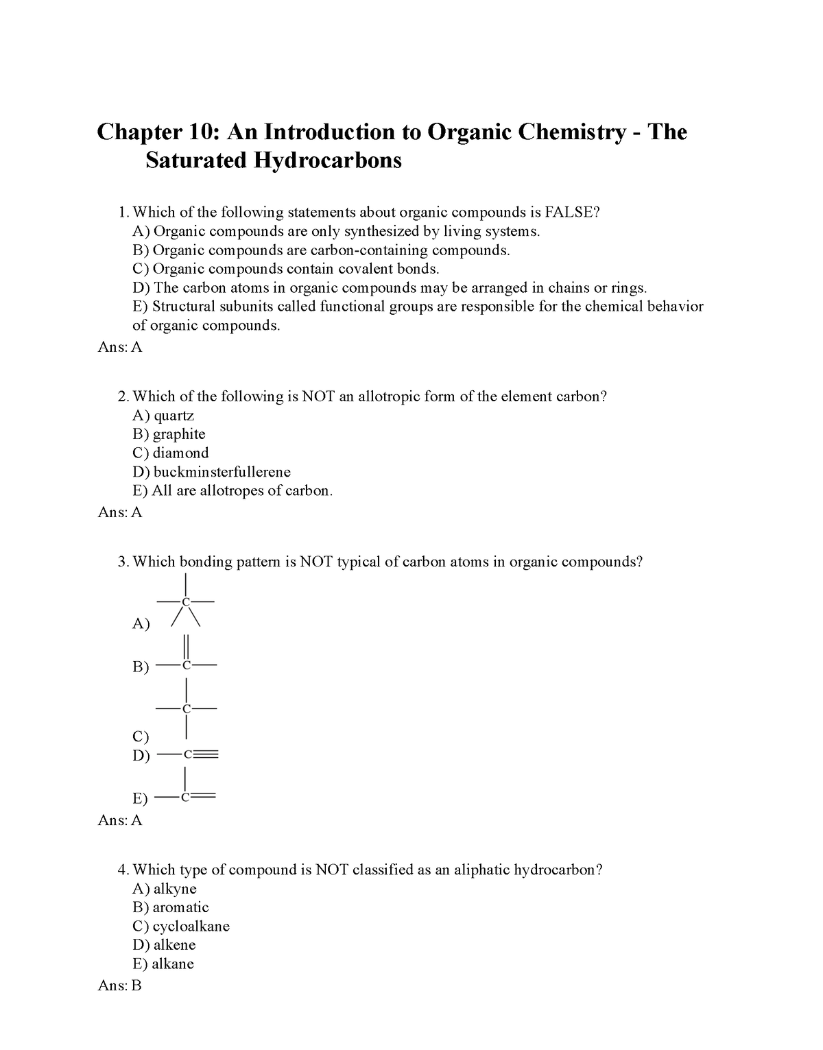 Ch10 - Test Bank - Chapter 10: An Introduction To Organic Chemistry ...