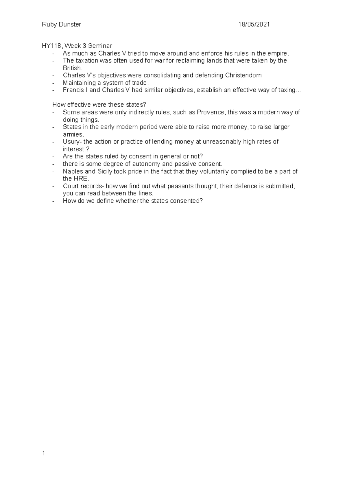 HY118, W3 (S) - Week 7 Michaelmas Term Seminar Notes - Ruby Dunster 18 ...