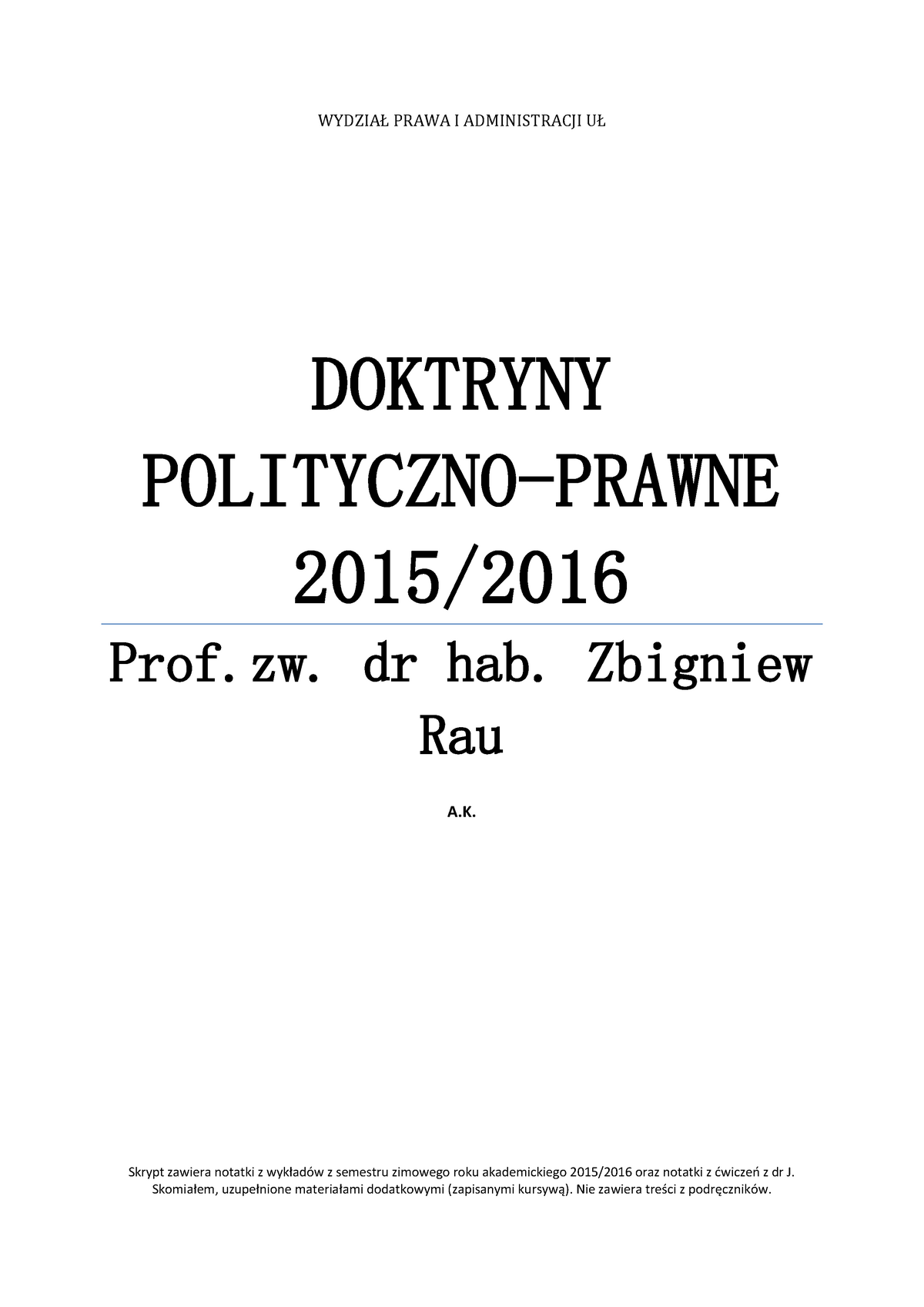 Skrypt-doktryny Polityczno Prawne - WYDZIAŁ PRAWA I ADMINISTRACJI UŁ ...