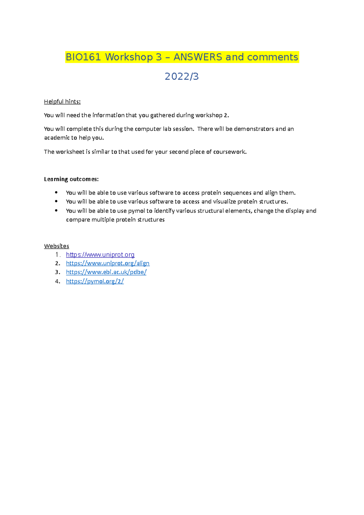 Workshop 3 23 RSR answers - BIO161 Workshop 3 – ANSWERS and comments ...