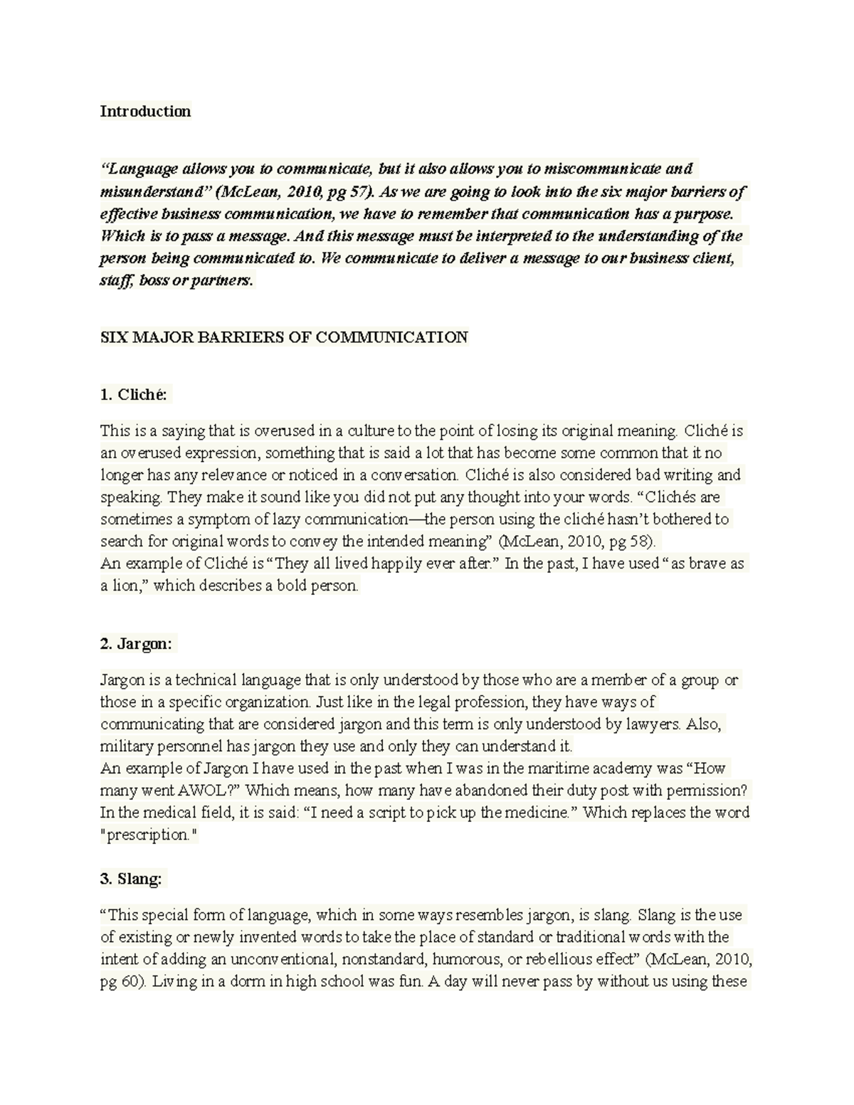 writing assignment #1 communication barriers report