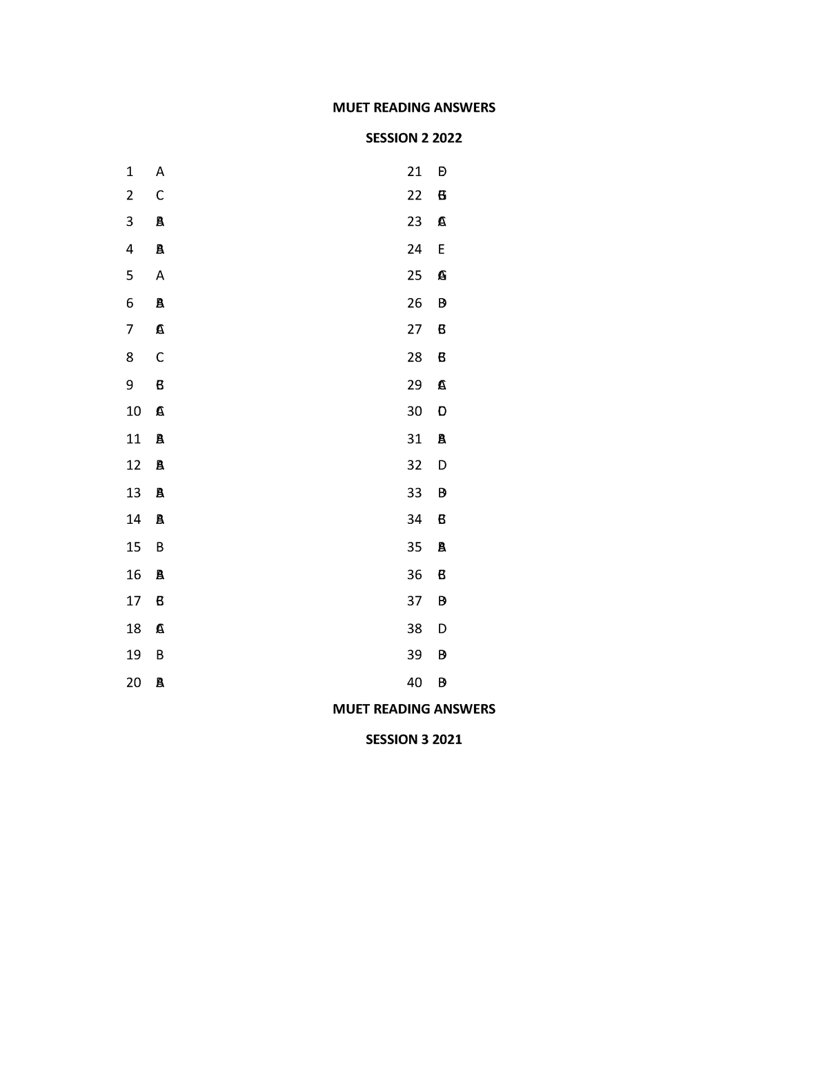 MUET Reading - MUET READING ANSWERS SESSION 2 2022 MUET READING ANSWERS ...