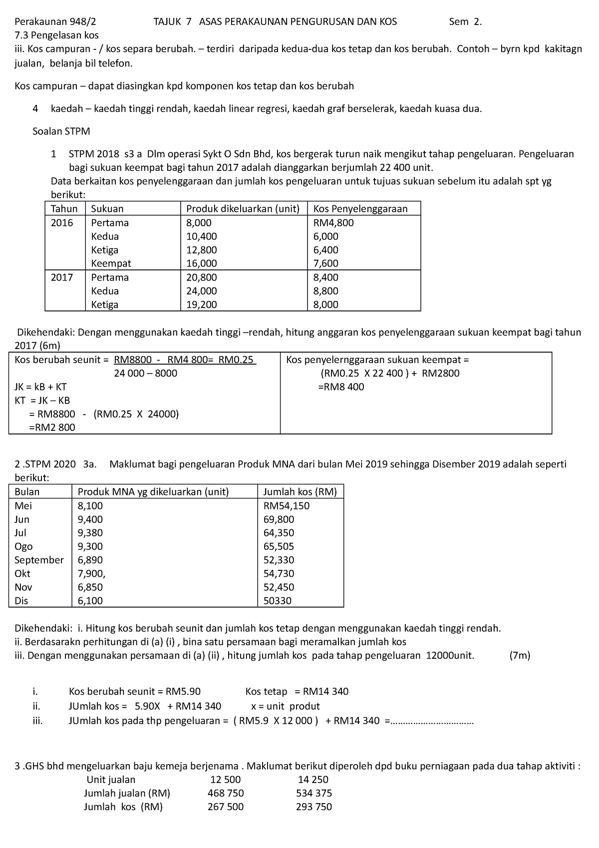 Tajuk 7 7.3 Kos Campuran Soalan STPM - Perakaunan 948/2 TAJUK 7 ASAS ...