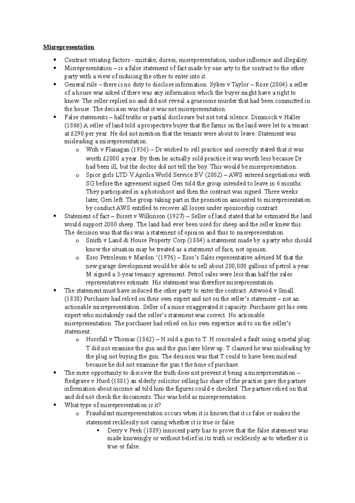 11 Misrepresentation Misrepresentation Contract Vitiating Factors