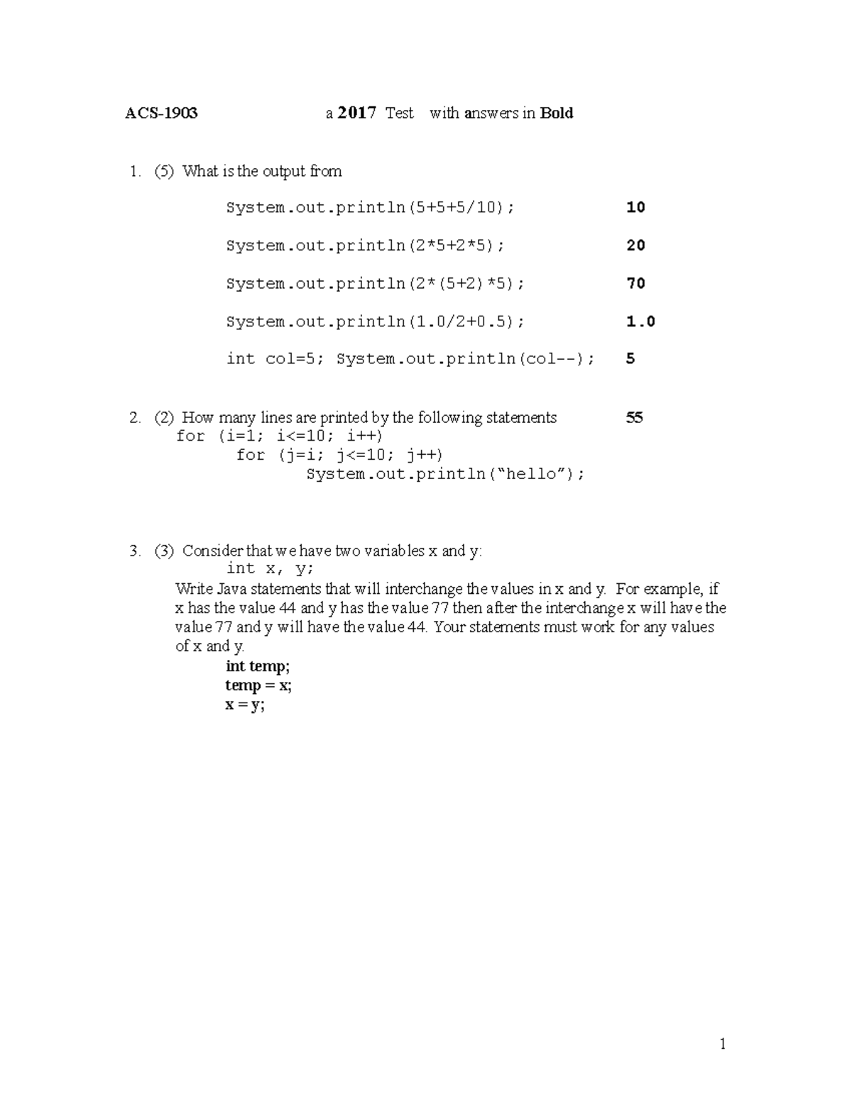 TEST 2017 Questions And Answers ACS 1903 A 2017 Test With Answers In 