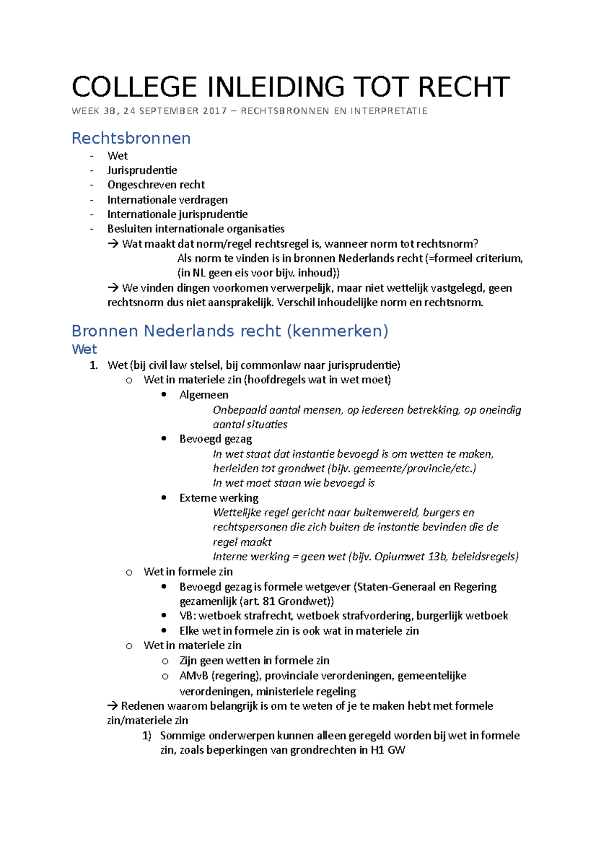 3B. Rechtsbronnen En Interpretatie - COLLEGE INLEIDING TOT RECHT WEEK ...