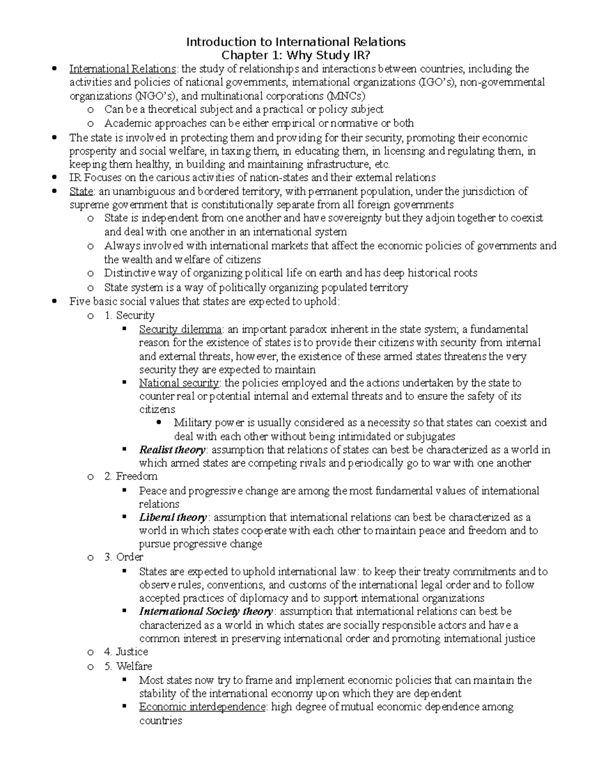 PO SC124S Book Notes - Introduction to International Relations Chapter ...