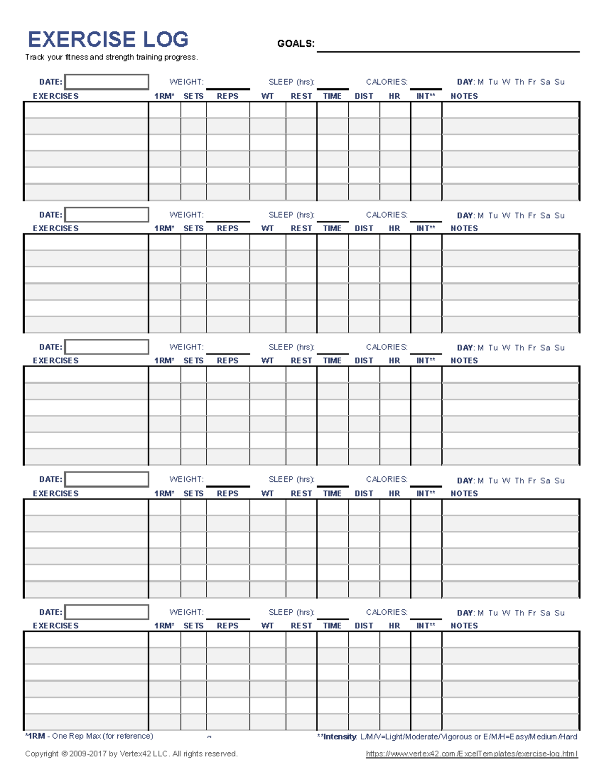 Exercise-Log 5days - Track your fitness and strength training progress ...