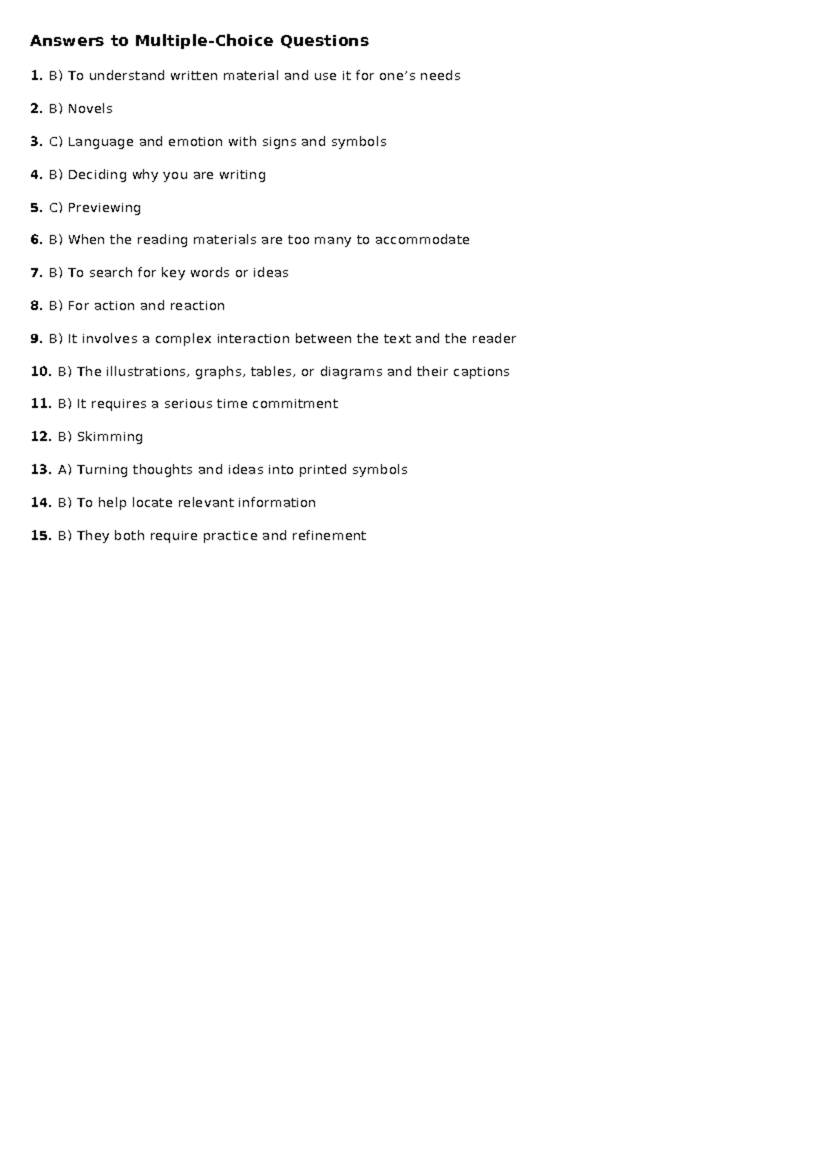 Quiz Multiple-Choice Answers - Answers to Multiple-Choice Questions 1 ...