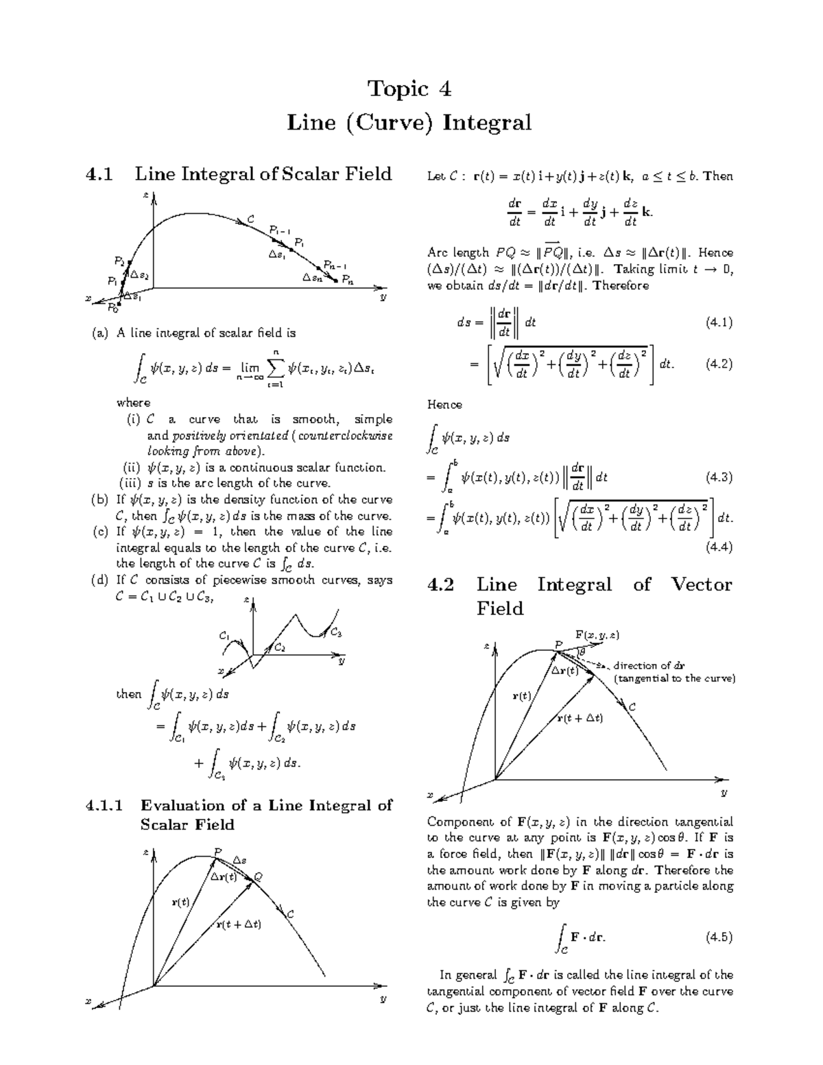 Topic 4 Line (Curve) Integral Topic 4 Line (Curve) Integral 4 Line