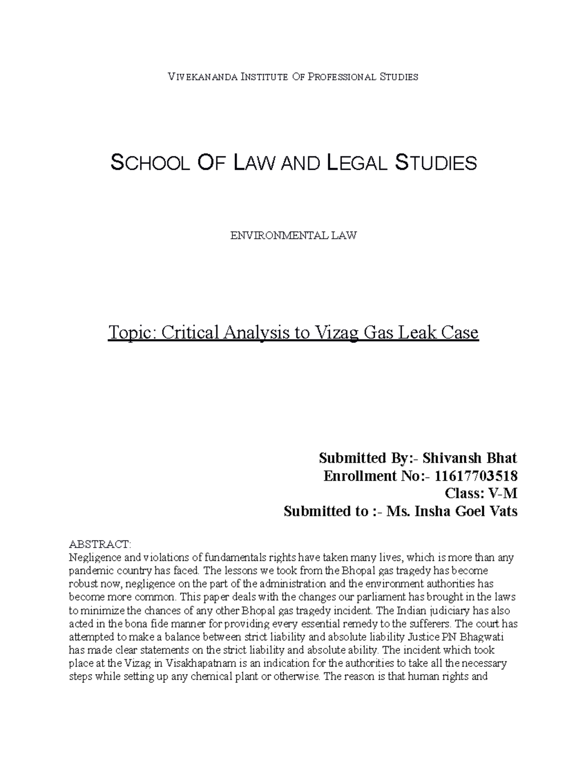 Environmental Law Psda - VIVEKANANDA INSTITUTE OF PROFESSIONAL STUDIES ...