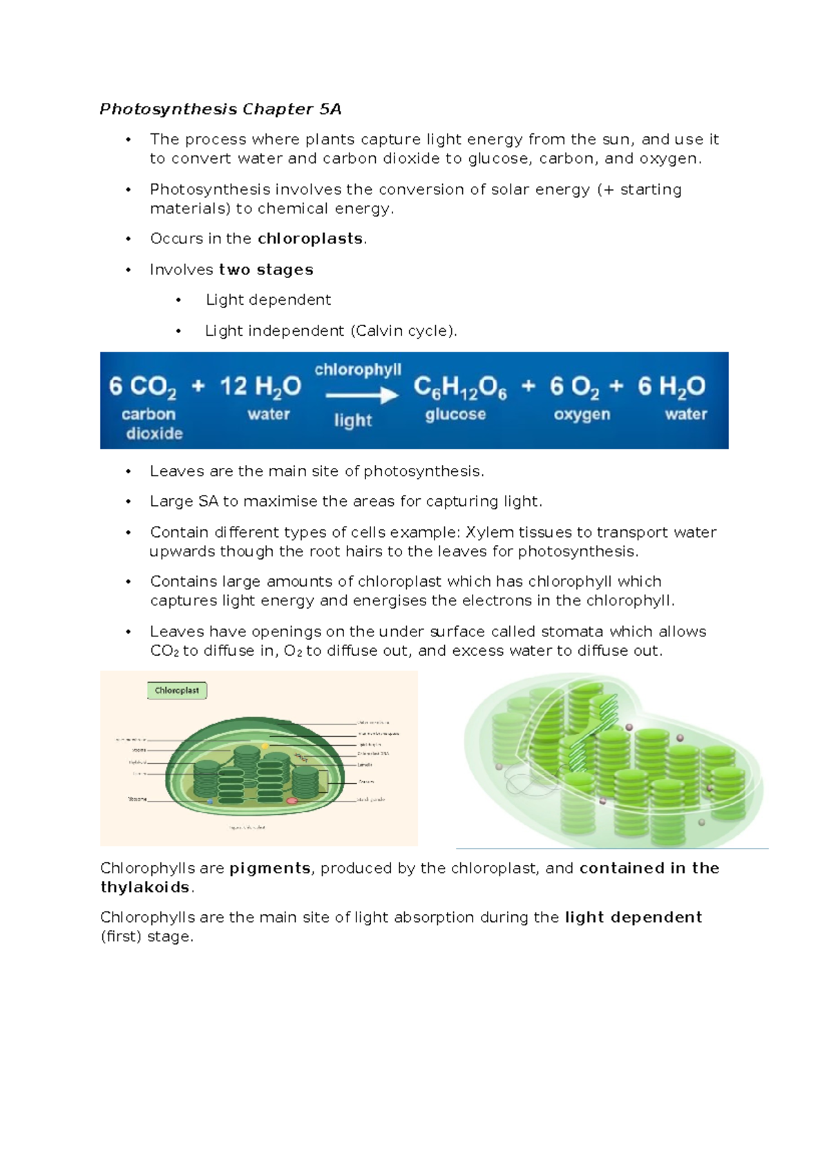 Photosynthesis Chapter 5A - Photosynthesis involves the conversion of ...