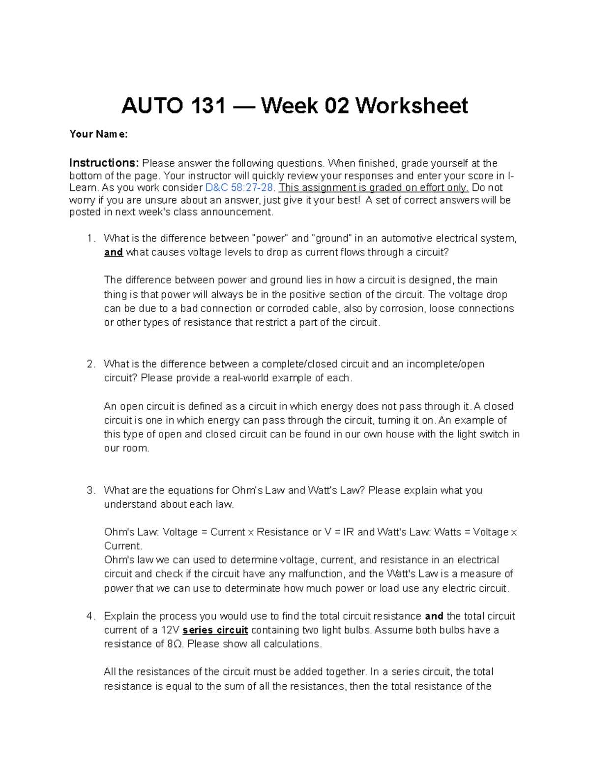 Auto131 document w02Worksheet - AUTO 131 — Week 02 Worksheet Your Name ...