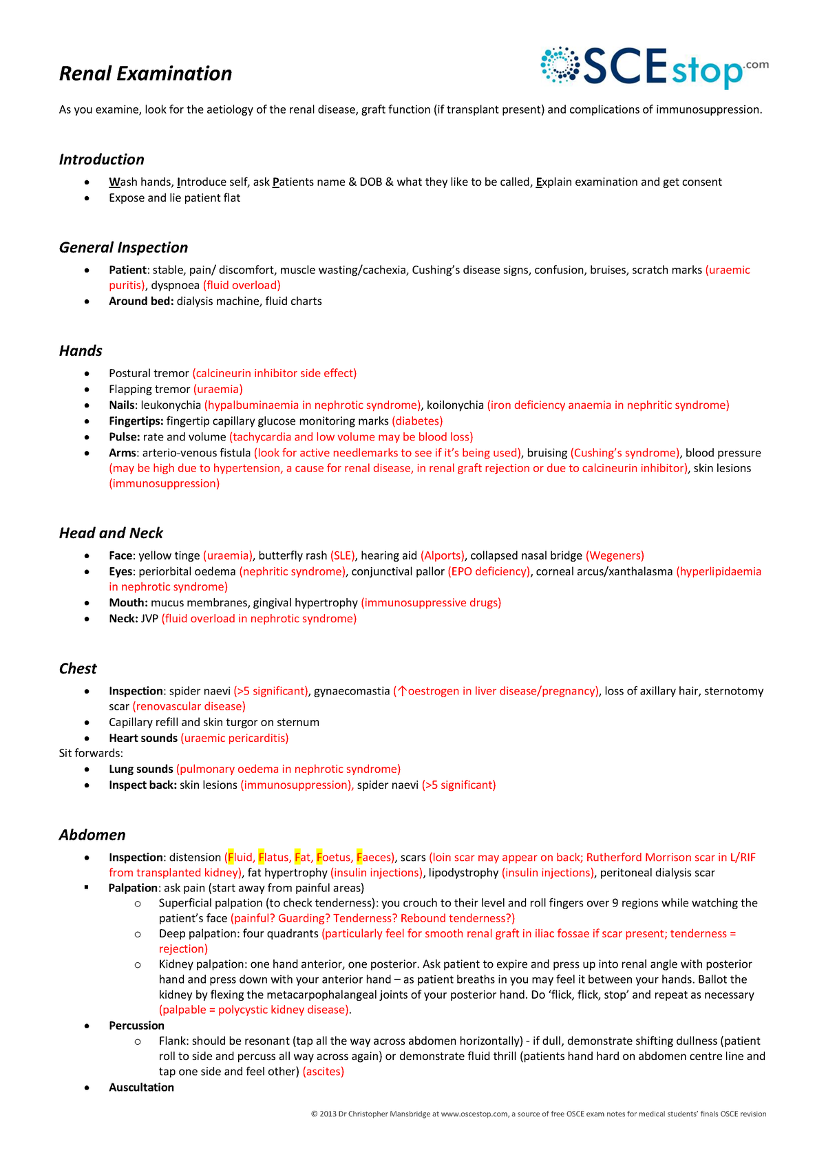 Renal System Examination - OSCE Guide, Nephrology