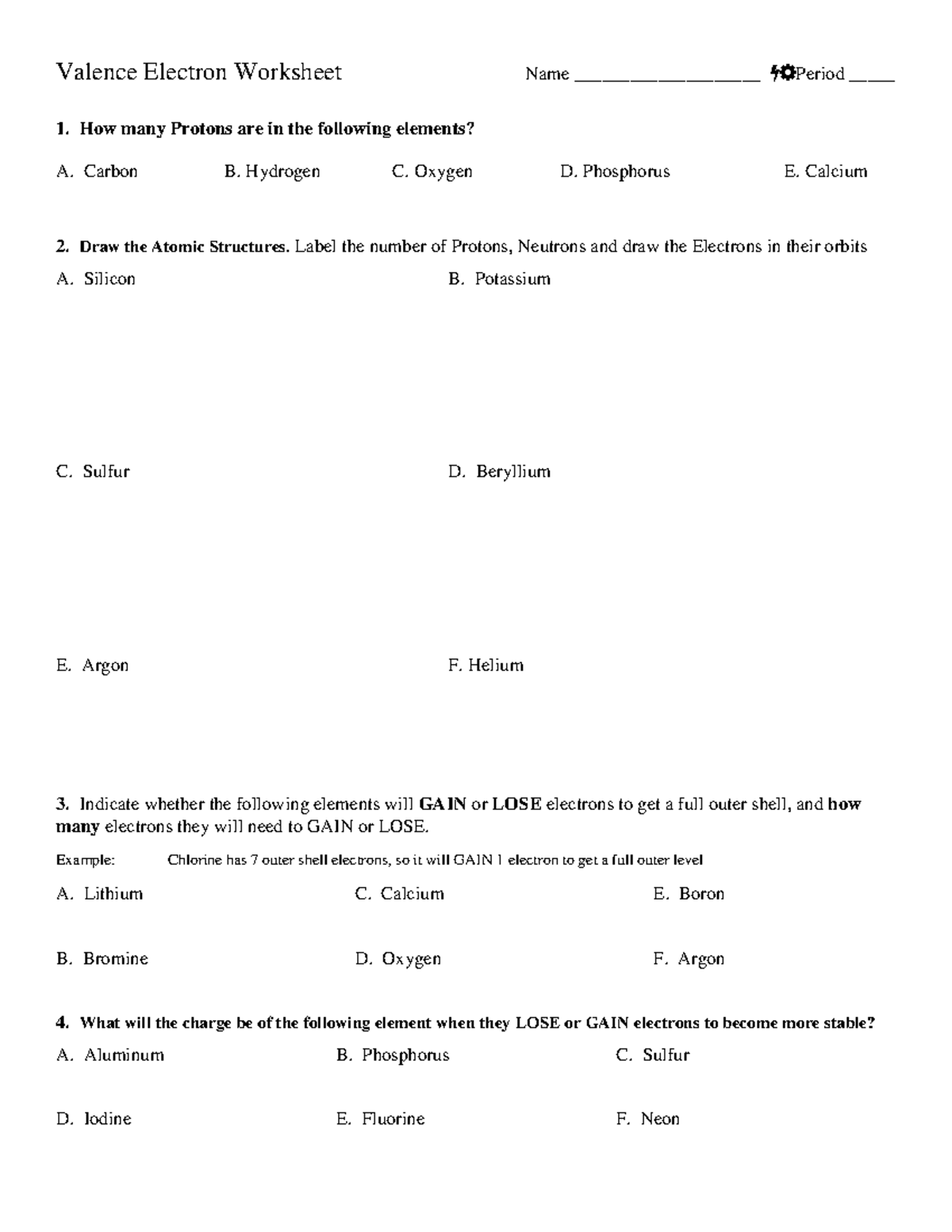 Outershellelectronworksheet - Valence Electron Worksheet Name ...