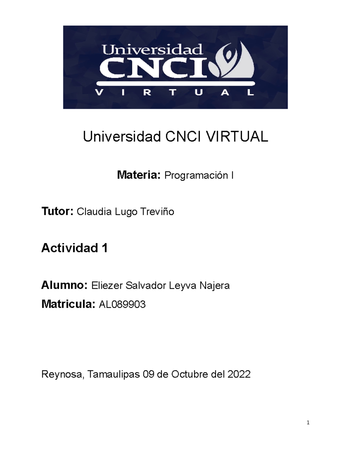 Actividad 1 - Solo Lo Subi Para Acceder A Doc - Universidad CNCI ...