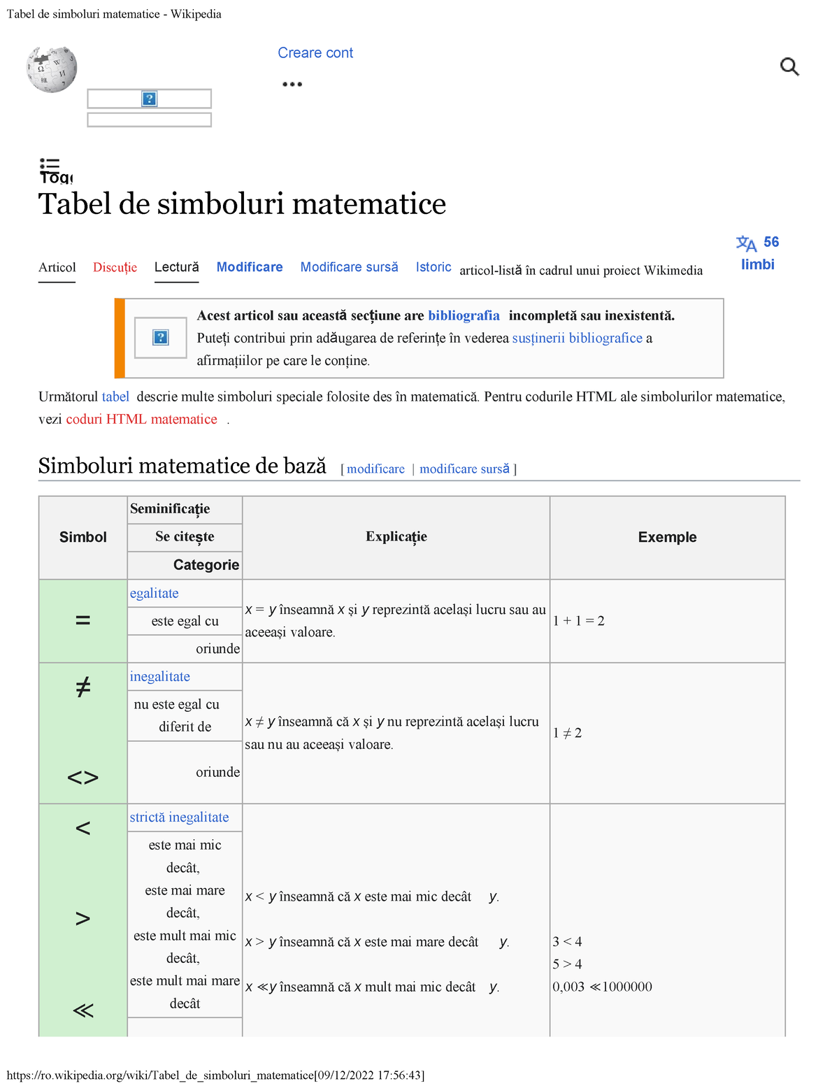 Tabel de simboluri matematice - Wikipedia - Tabel de matematice ####### 56 Articol Studocu