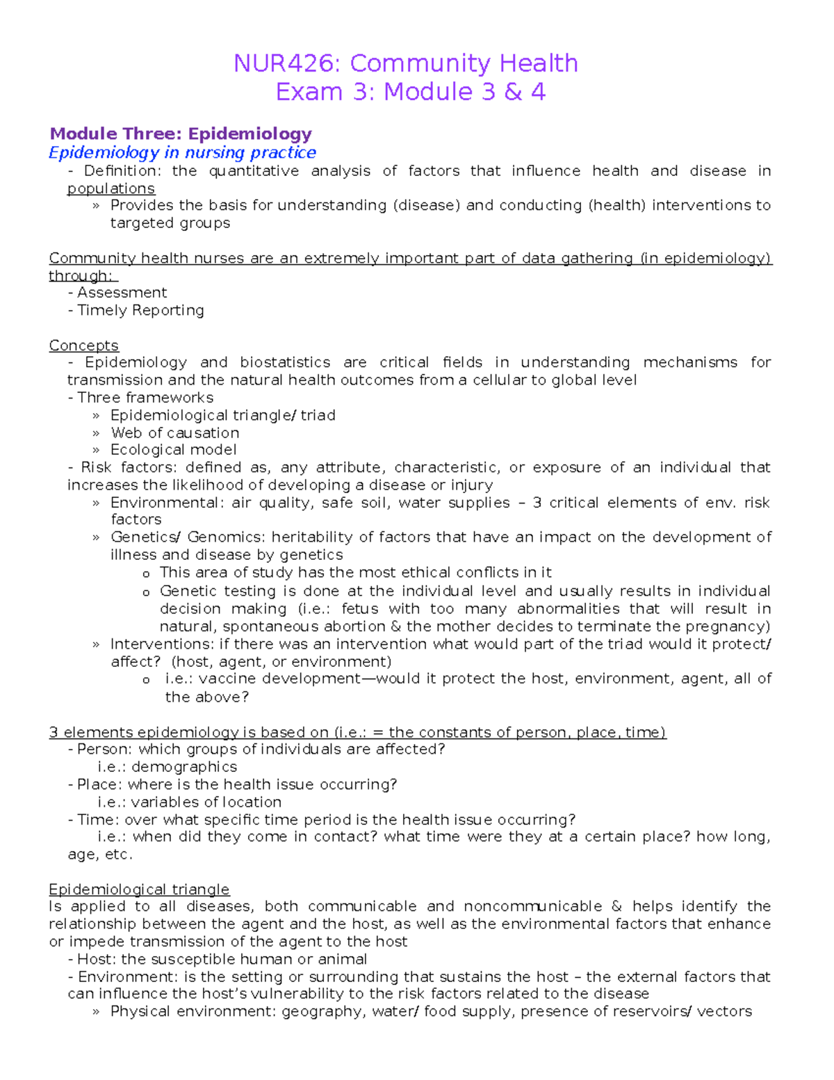 Final Notes FOR 3RD EXAM NUR426 Community Health Exam 3 Module 3