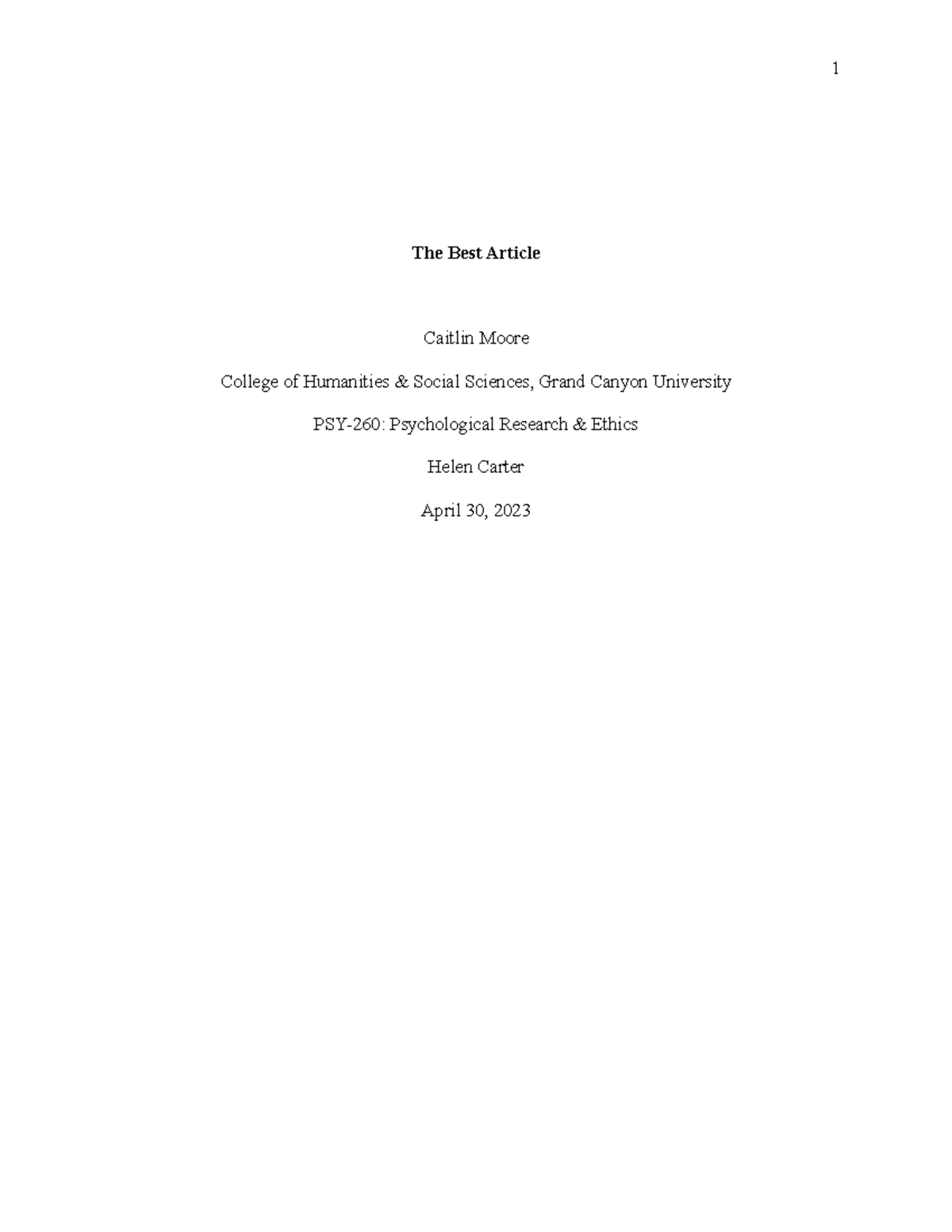 The Best Article The Best Article Caitlin Moore College of Humanities & Social Sciences, Grand