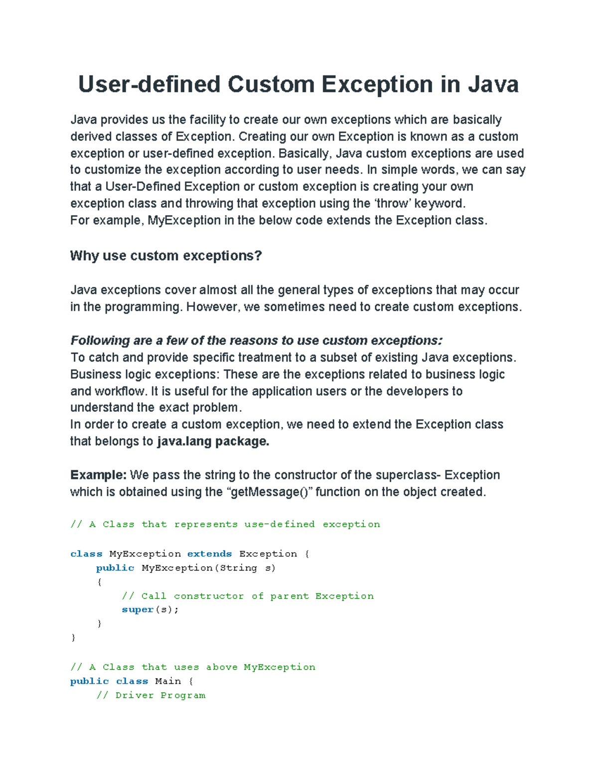 User-defined Custom Exception In Java - Creating Our Own Exception Is ...