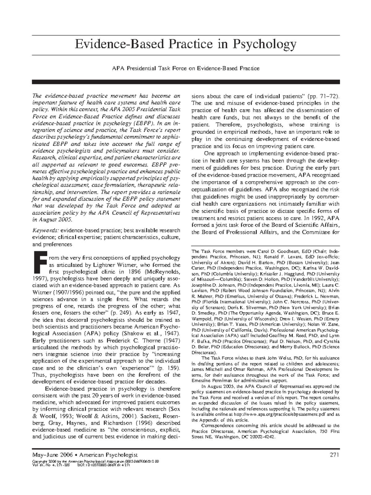 Evidence-based practice in psychology - Evidence-Based Practice in ...
