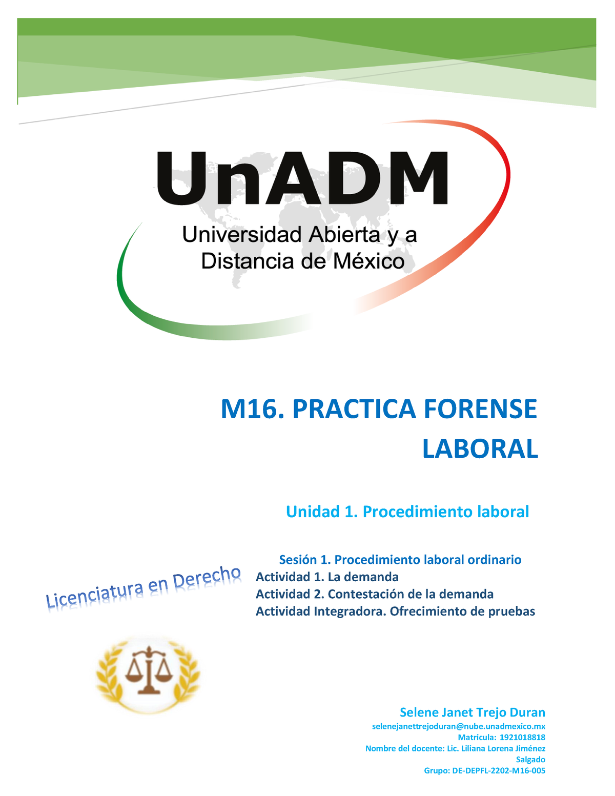 M16 U1 S1 Sjtd Practica Forense Laboral Unidad 1 Procedimiento Laboral M16 Practica 8103