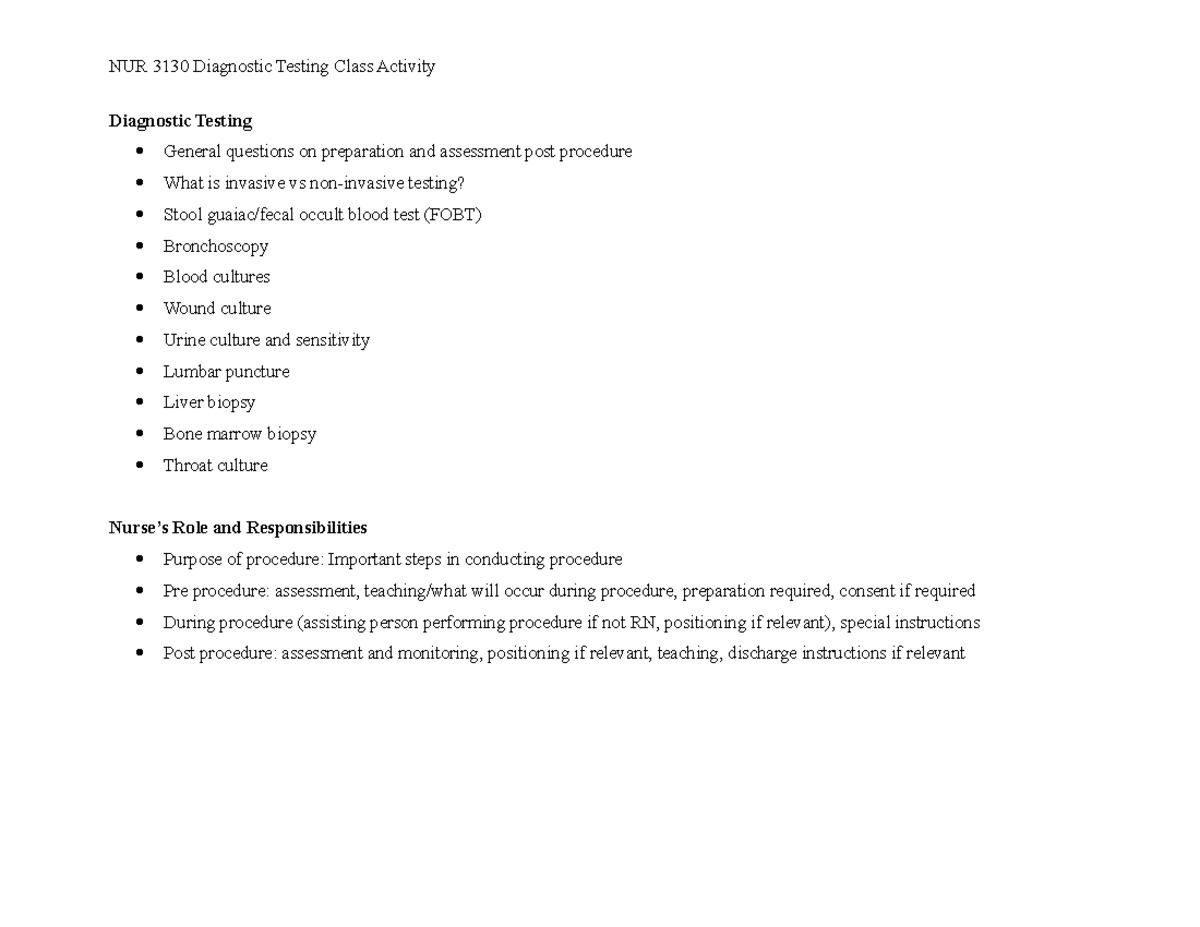 diagnostic-testing-notes-nur-3130-diagnostic-testing-class-activity