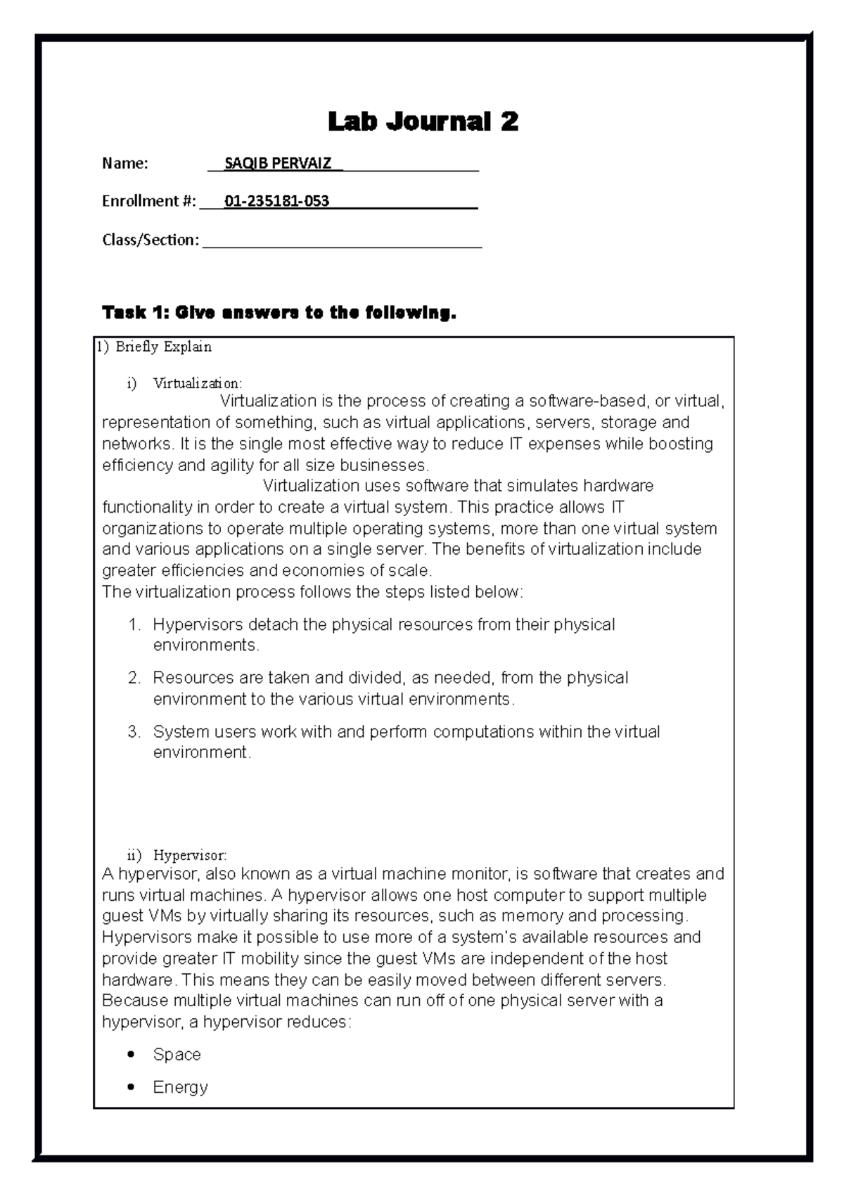 Oslab 3 - Lab Journal 2 Name: __ SAQIB PERVAIZ ...