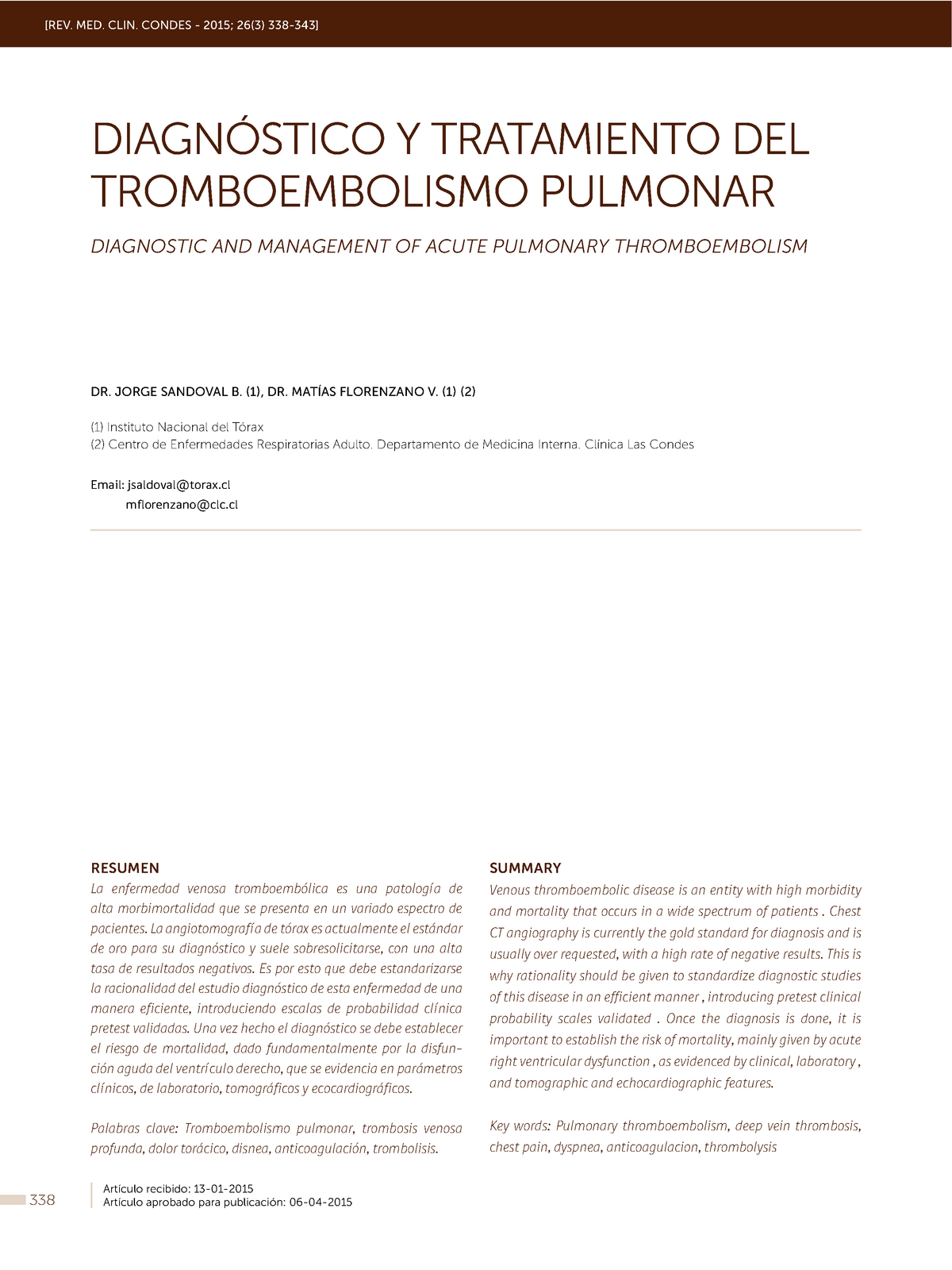 Tromboembolismo - [REV. MED. CLIN. CONDES - 2015; 26(3) 338-343 ...