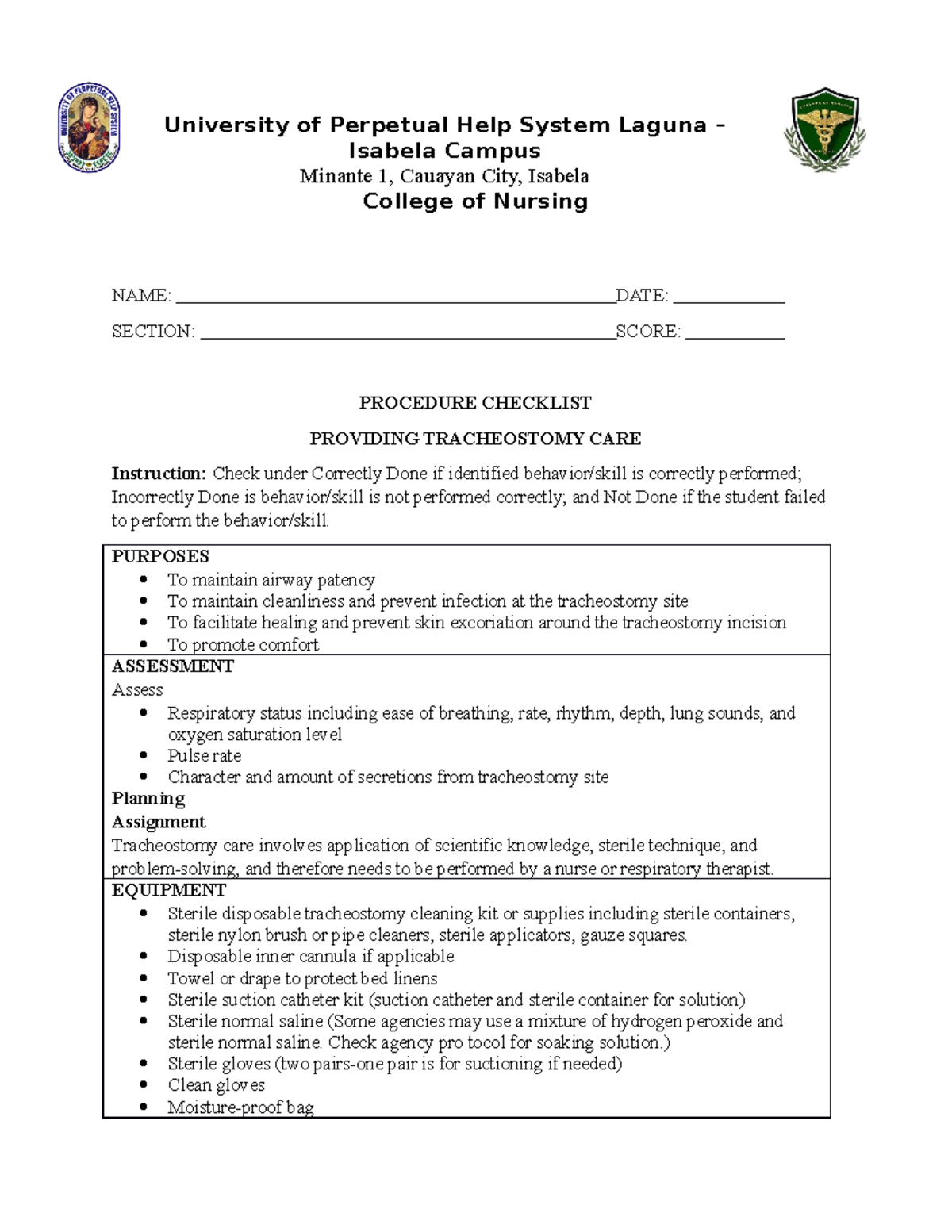 Providing Tracheostomy CARE University of Perpetual Help System