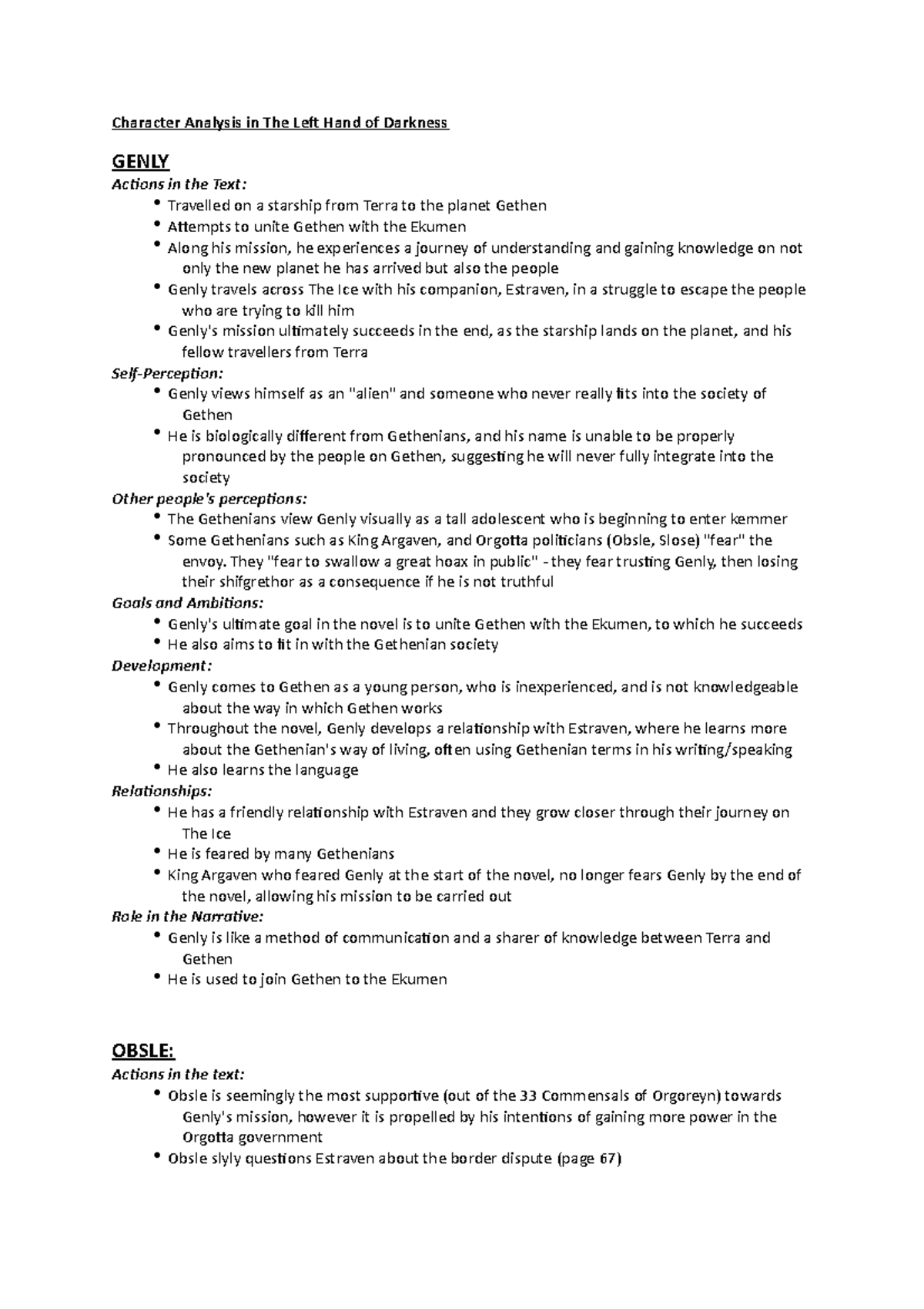 Character Analysis in The Left Hand of Darkness - Character Analysis in ...