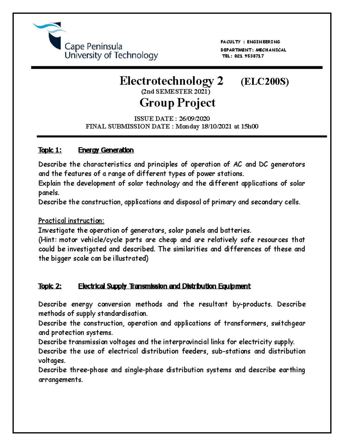 ELC2 Project Assignm (2S2021) - FACULTY : ENGINEERING DEPARTMENT ...
