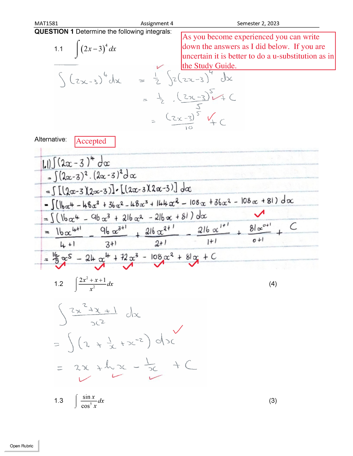 Solutions MAT1581 Assignment 4 Semester 2 - MAT1581 Assignment 4 Semester 2, 2023 QUESTION 1 ...