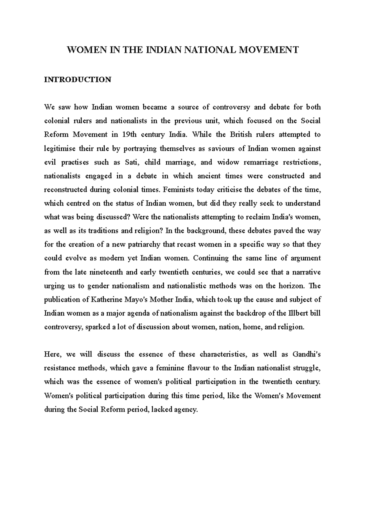 Women IN THE Indian National Movement - WOMEN IN THE INDIAN NATIONAL ...