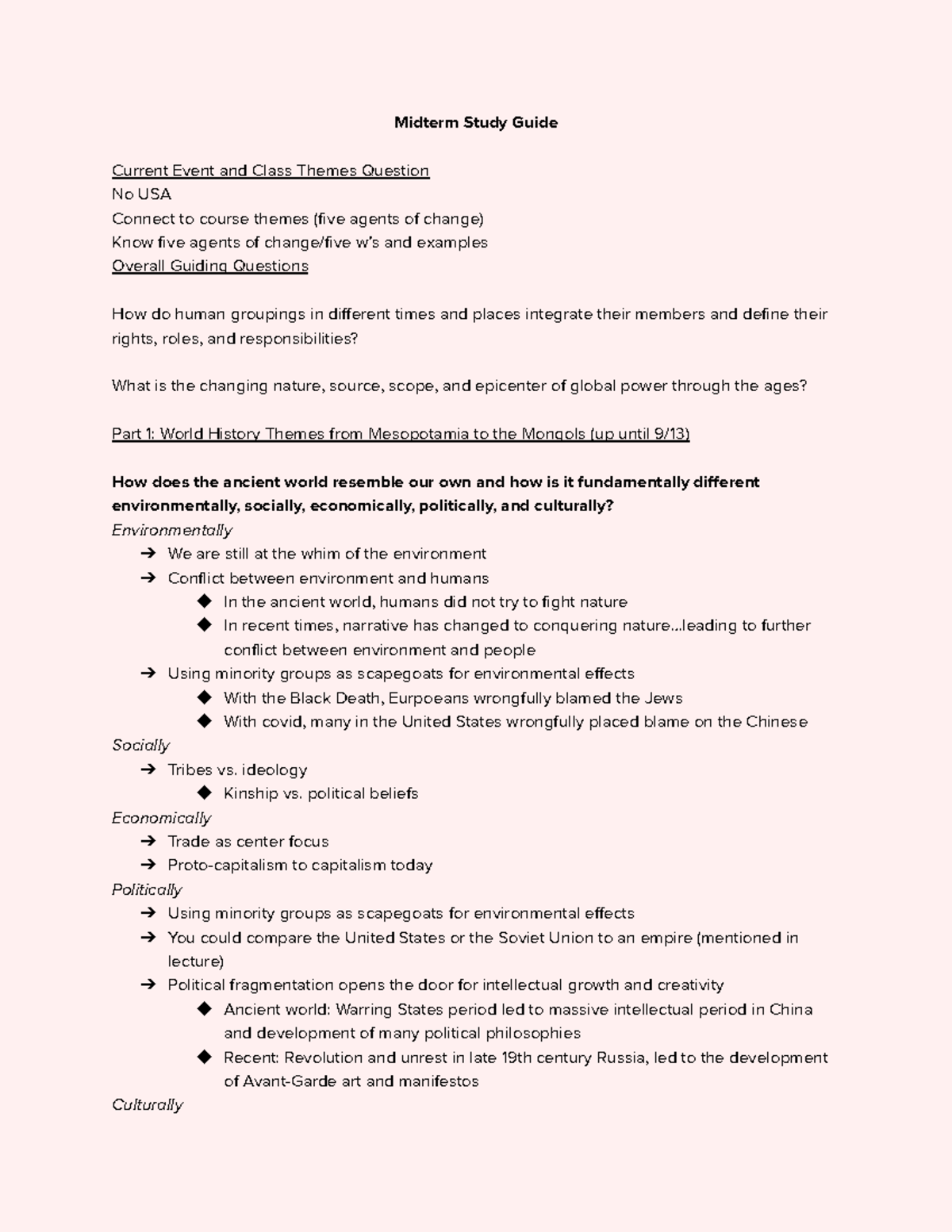 Copy Of Midterm Study Guide - Midterm Study Guide Current Event And ...