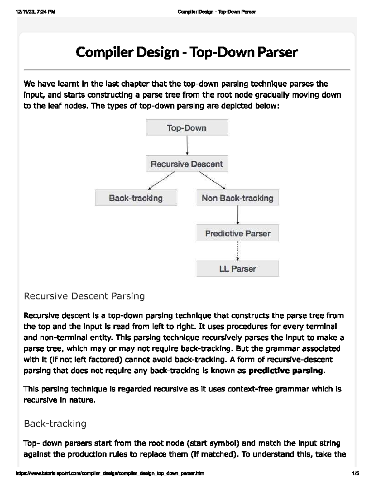 Parsing types top to down - Compiler Construction - Studocu