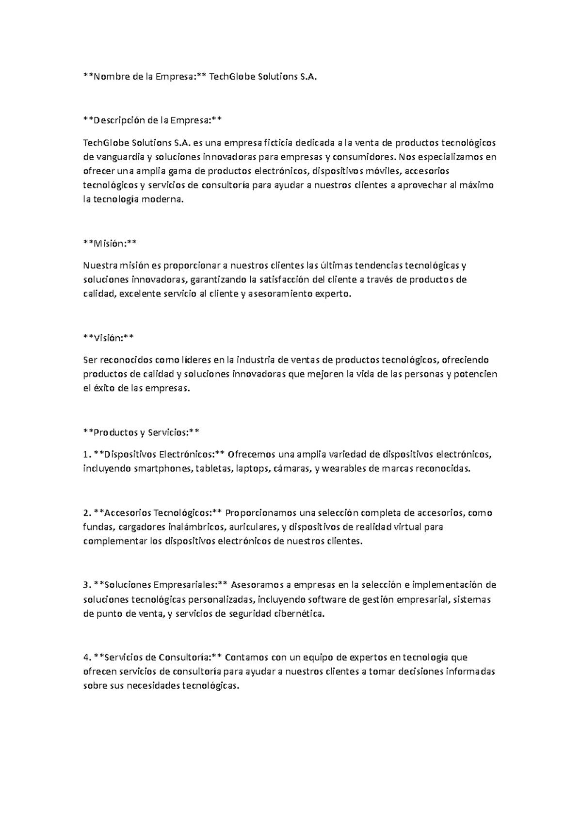 Nombre de la Empresa - AQA - Nombre de la Empresa: TechGlobe Solutions ...