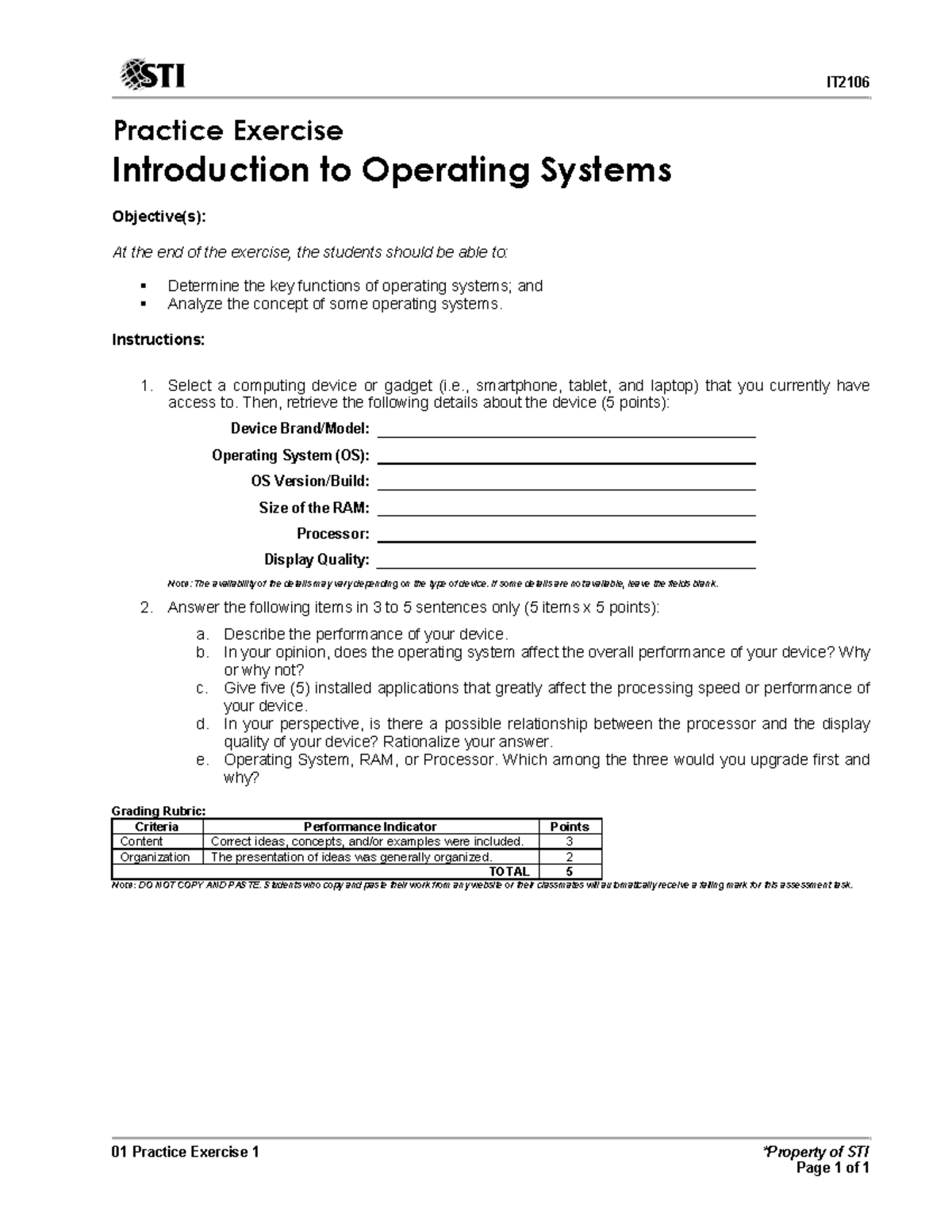 01 Practice Exercise 1 - An operating system (OS) is the program that ...
