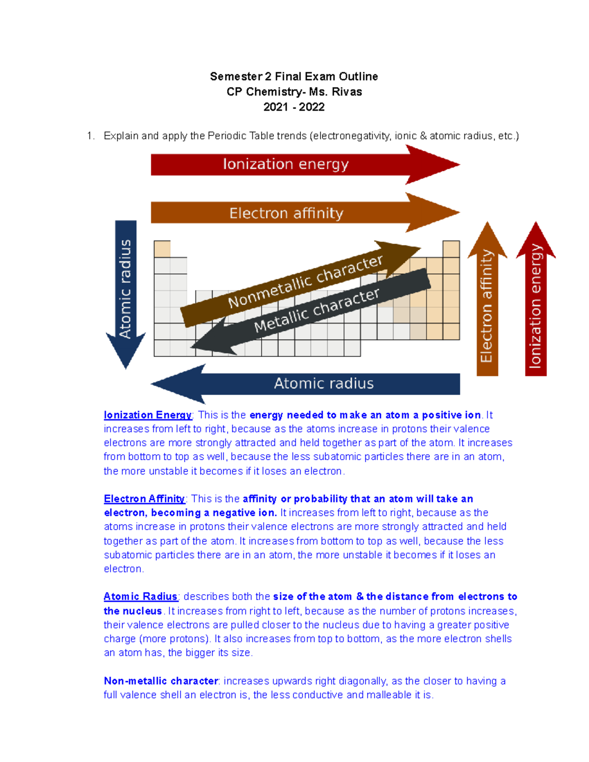 Chemistry 11th grade study guide - Semester 2 Final Exam Outline CP ...