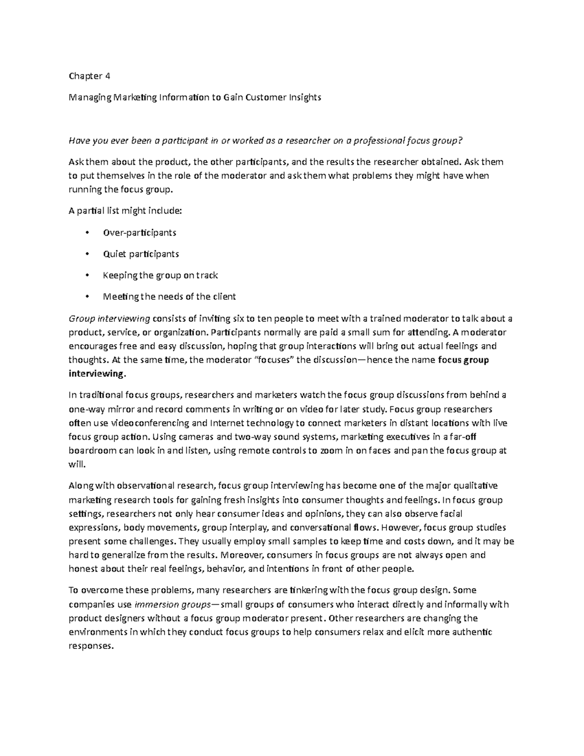 Chapter 4h - Lecture notes 4 - Chapter 4 Managing Marketing Information ...