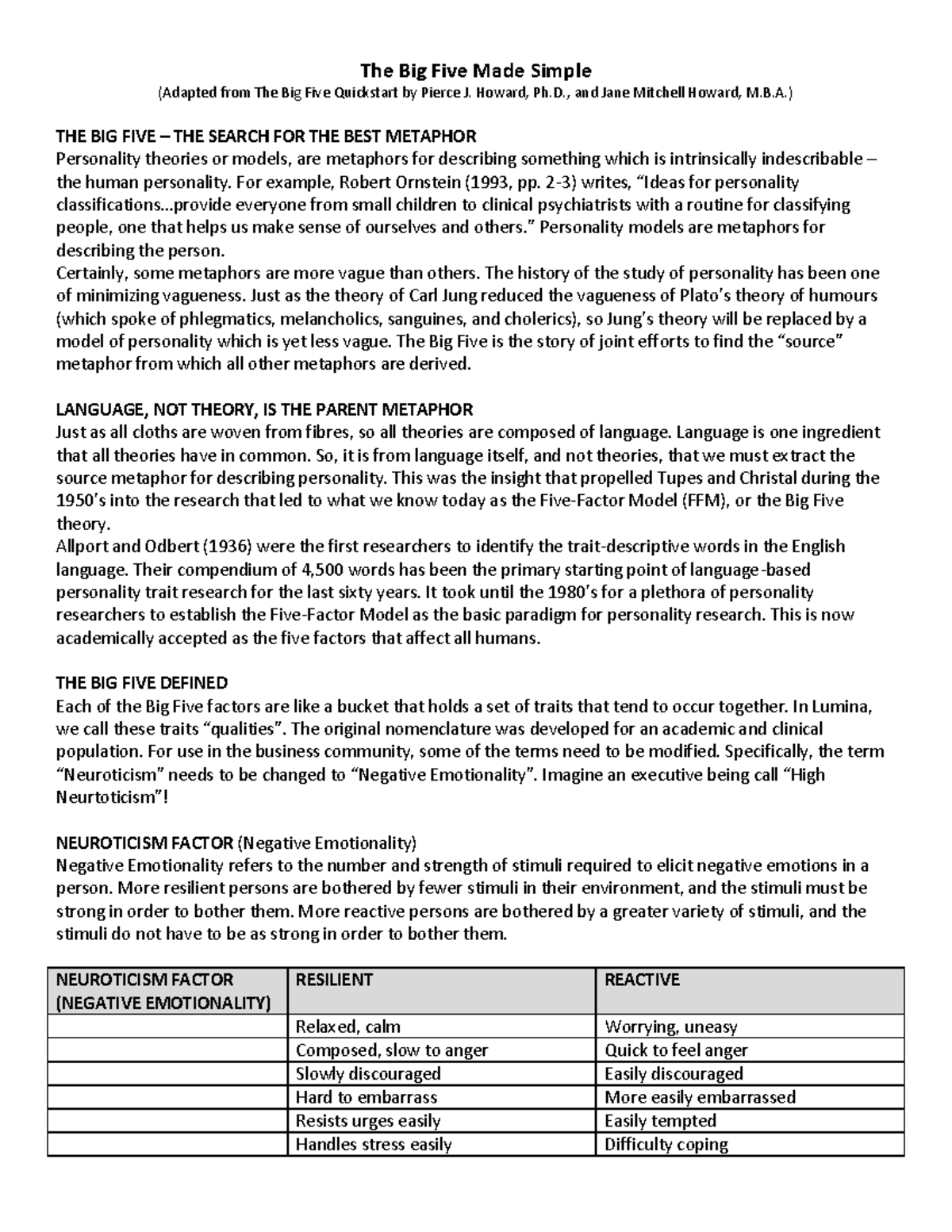 The Big Five Made Simple - The Big Five Made Simple (Adapted from The ...