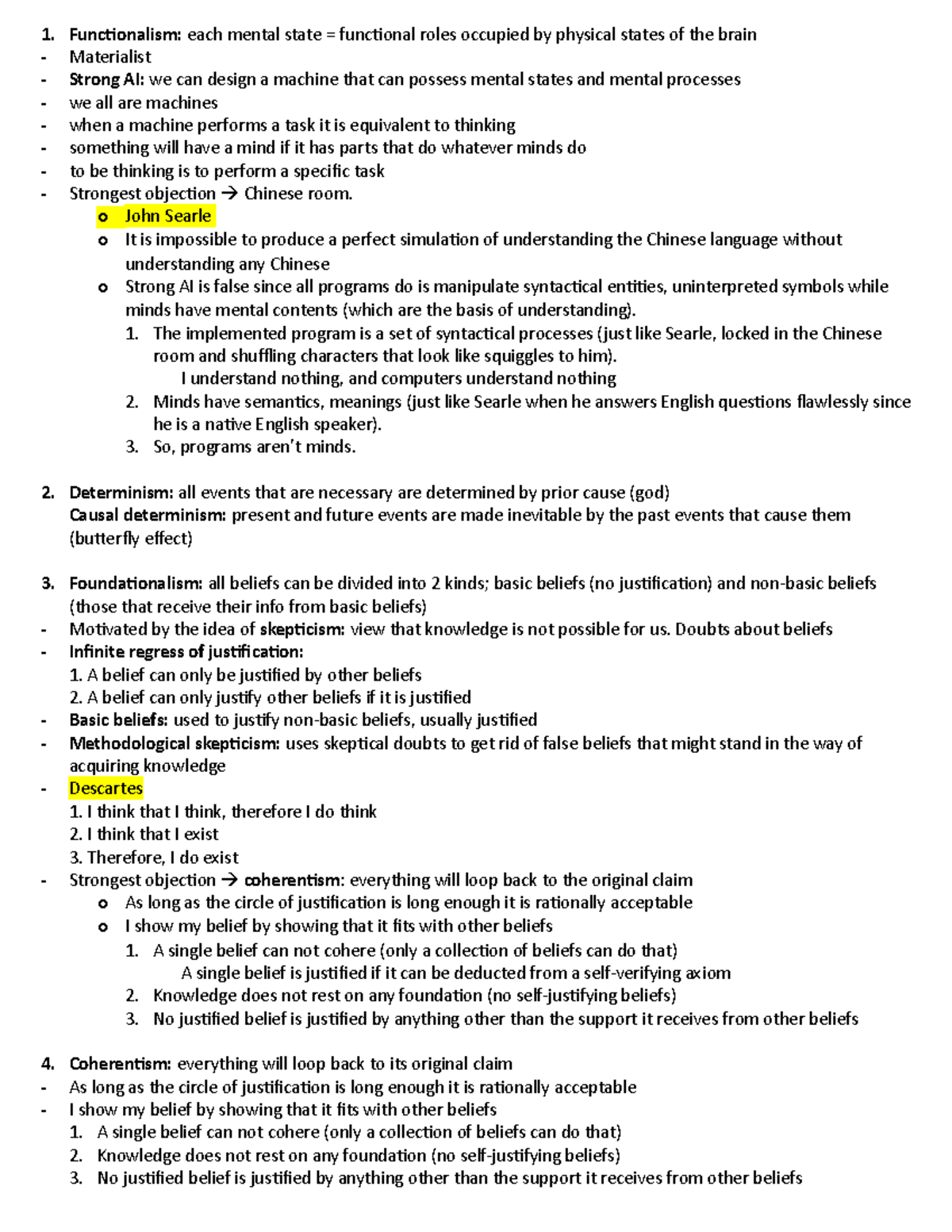 Functionalism - o John Searle o It is impossible to produce a perfect ...