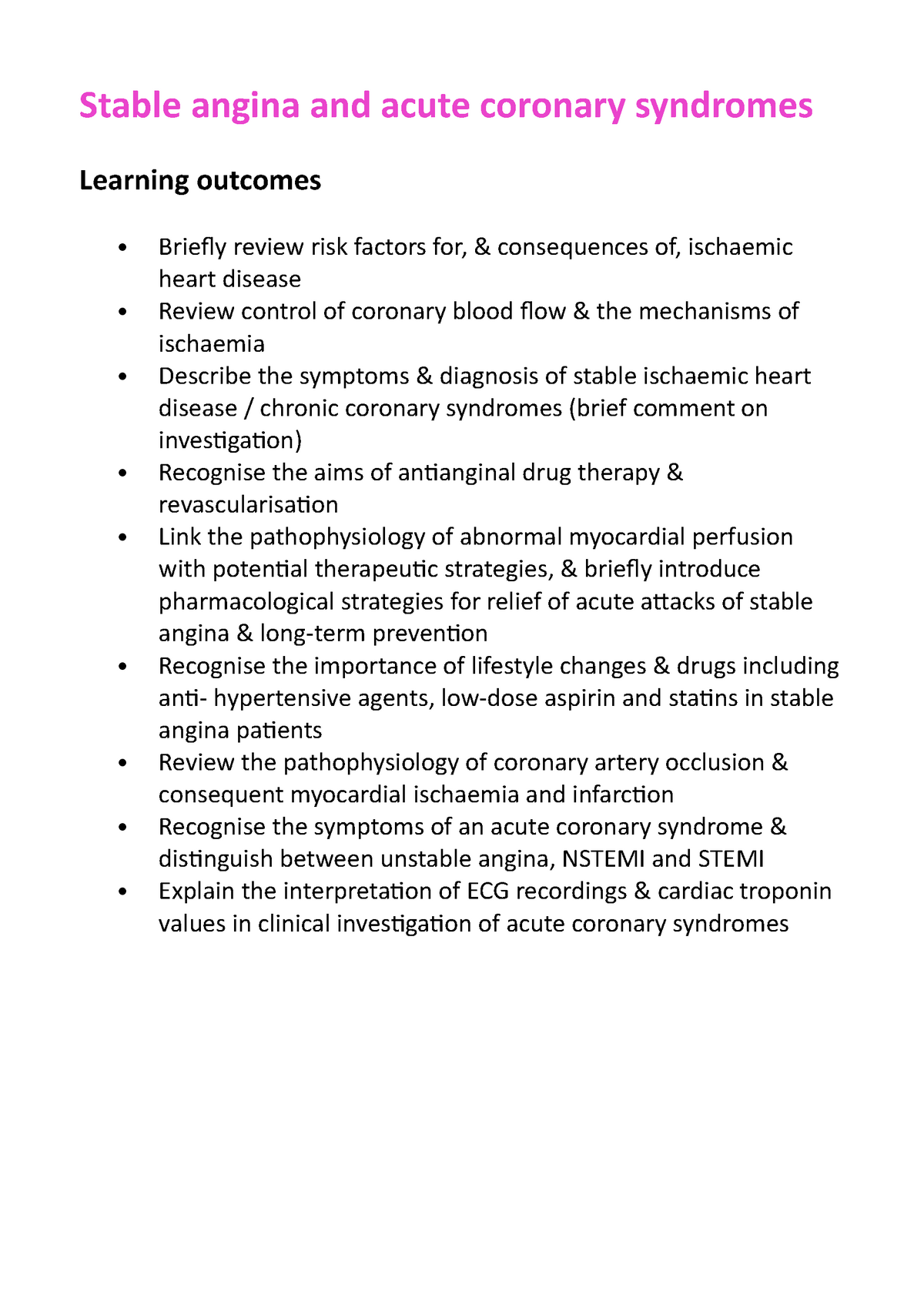 Stable Angina And Acute Coronary Syndromes - GRACE ACS Risk And ...